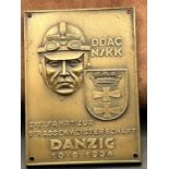 Bronzeplakette Danzig 1934-DDAC-NSKK-Zielfahrt zur Strassenmeisterschaft mit Wappen Danzig, 9x6 cm,