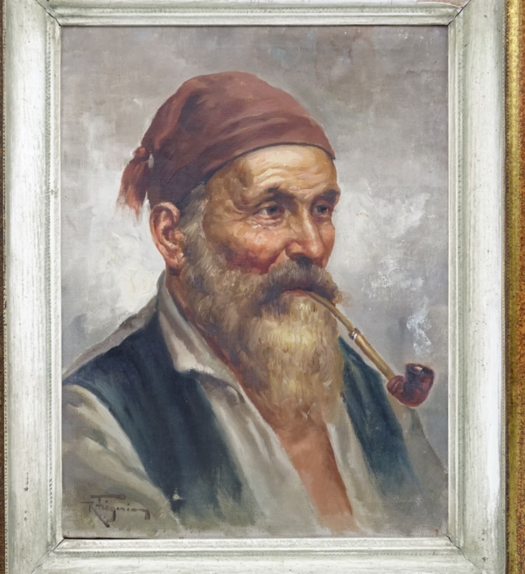 Roberto FIGERIO (XIX) "bärtiger Italiener mit Pfeife", ÖlLeinen, gerahmt, RG 55x47 cm - Bild 3 aus 6