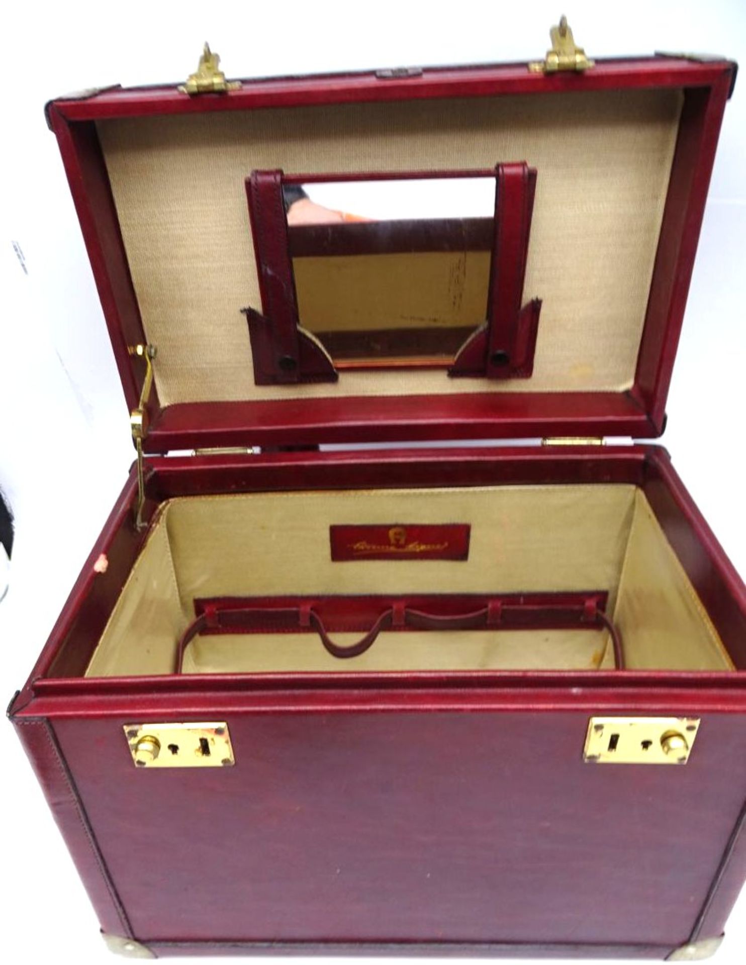 AIGNER Leder Kosmetikkoffer Schmuckkoffer absperrbar Leder rot, Beauty Case, guter Zustand, H-24 cm - Image 3 of 7