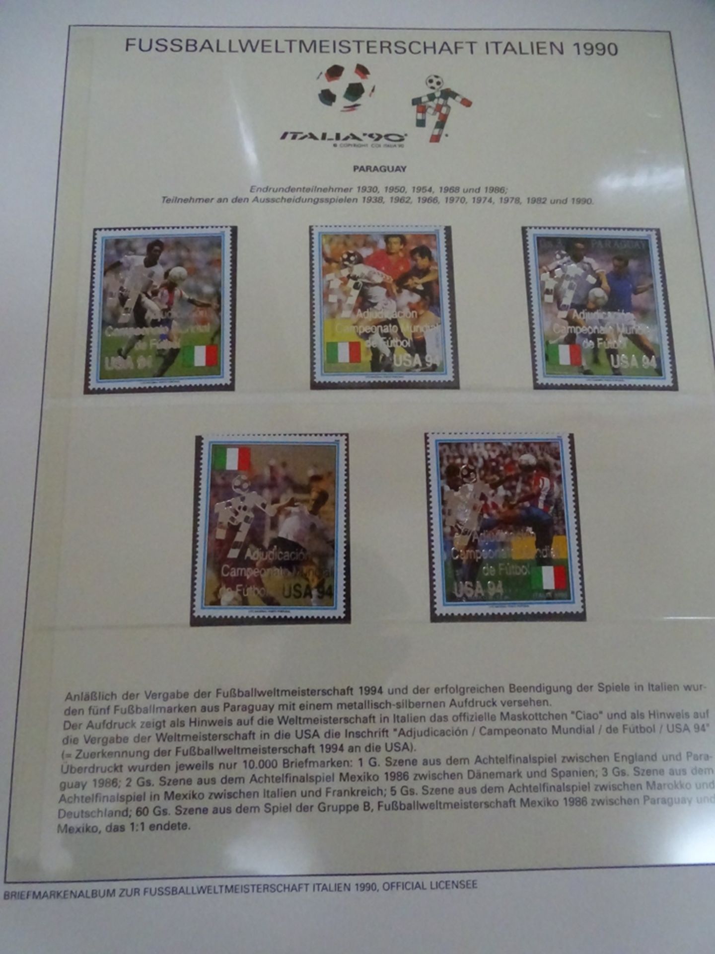 4x lomplette Linbder Ordner "Italia 90" Briefmarkenalbum zur Fussball- Weltmeisterschaft, official - Image 4 of 13