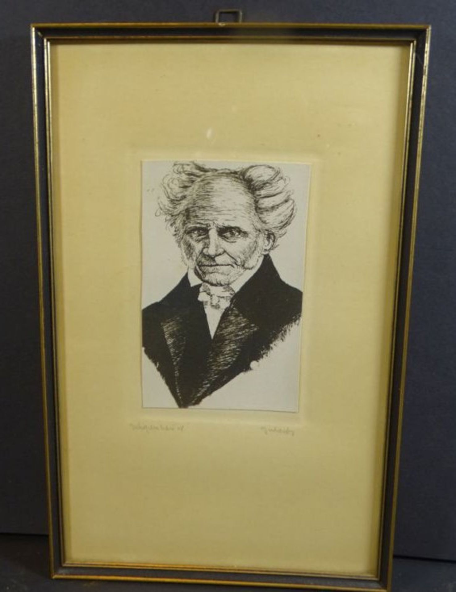 Otto GERHARDS (1895-?), Prtrait Schopenhauer, Radierung?, ger/Glas, RG 25x16 cm