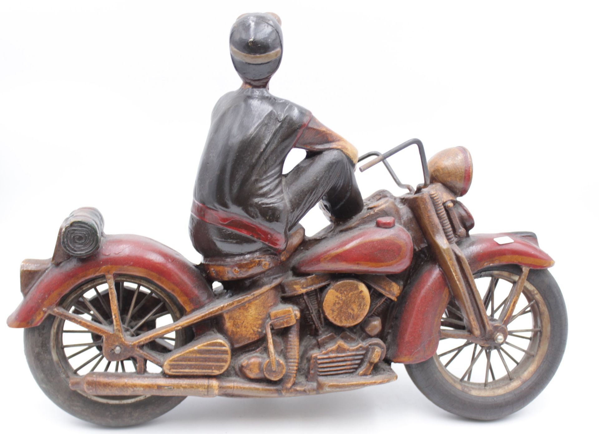 Deko-Figur, Motorradfahrer, ca. H-34cm B-49cm, farbig gefasst - Bild 3 aus 5