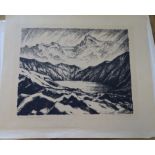 Richard BIRNSTENGEL (1881-1968) "Bergsee mit Kalkalpen" Lithografie, BG 41x48 cm