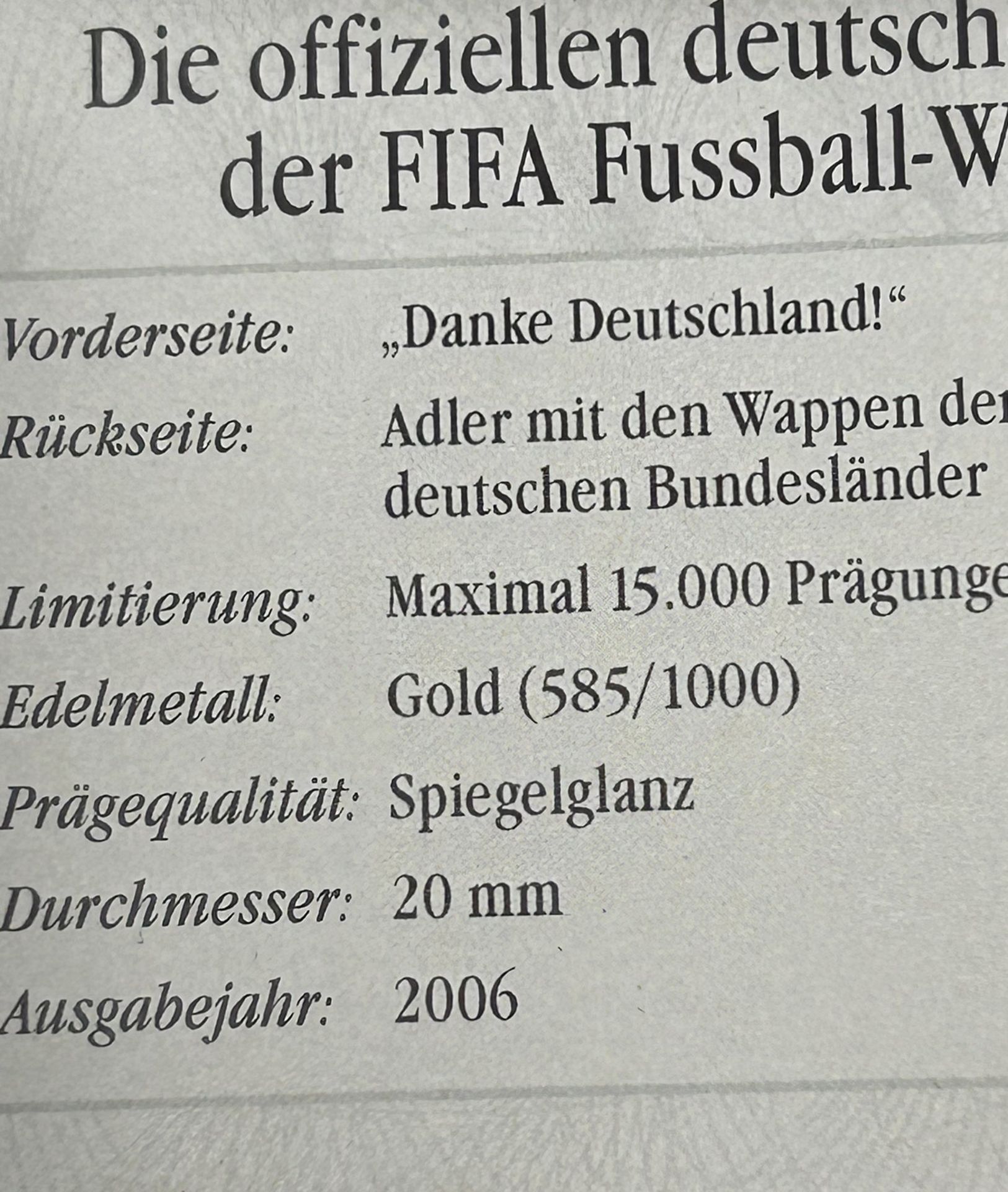 Gold-Medaille Deutschland - FIFA Fussball WM 2006- Danke Deutschland! - Gold-585-, 3,550 gr., mit Z - Image 4 of 4