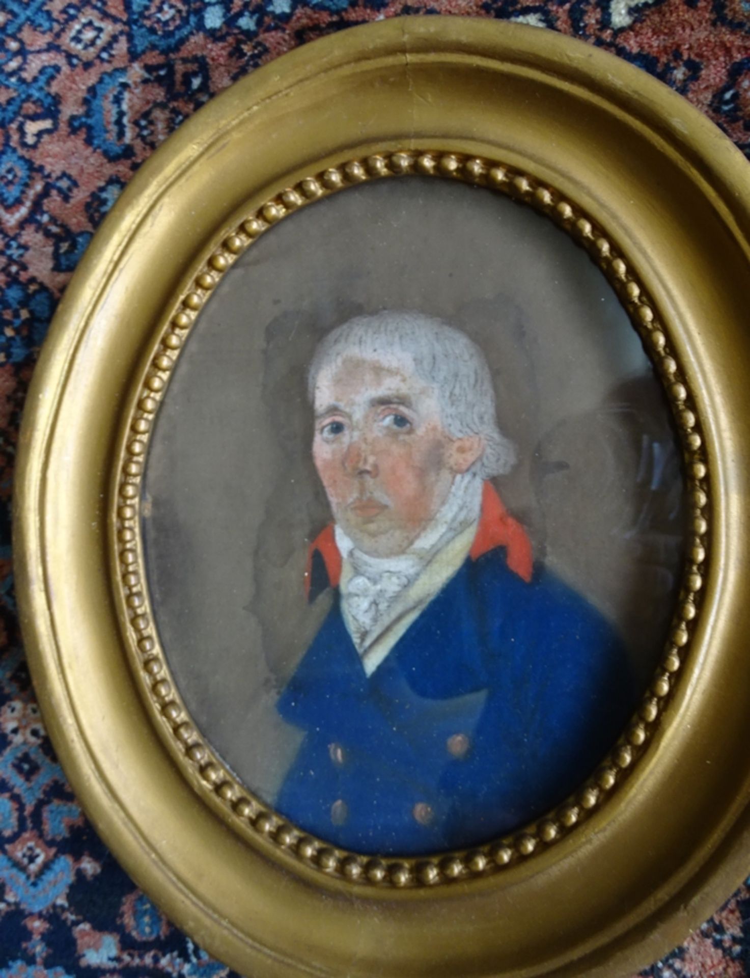 Paar anonyme Biedermeierportraits, Herr und Frau Knochenhauer  aus Oldenburg, oval  gerahmt/Glas, R - Bild 2 aus 6