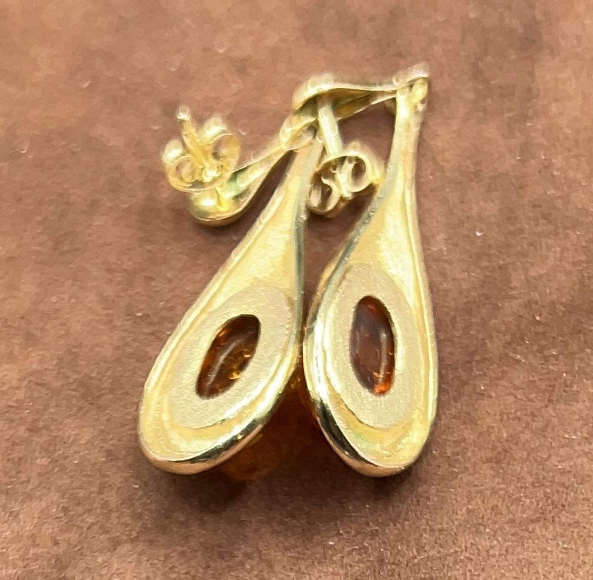 Paar Ohrhänger, Silber vergoldet, Bernstein, zus. 5,7 gr., L-ca. 5 cm - Image 4 of 5