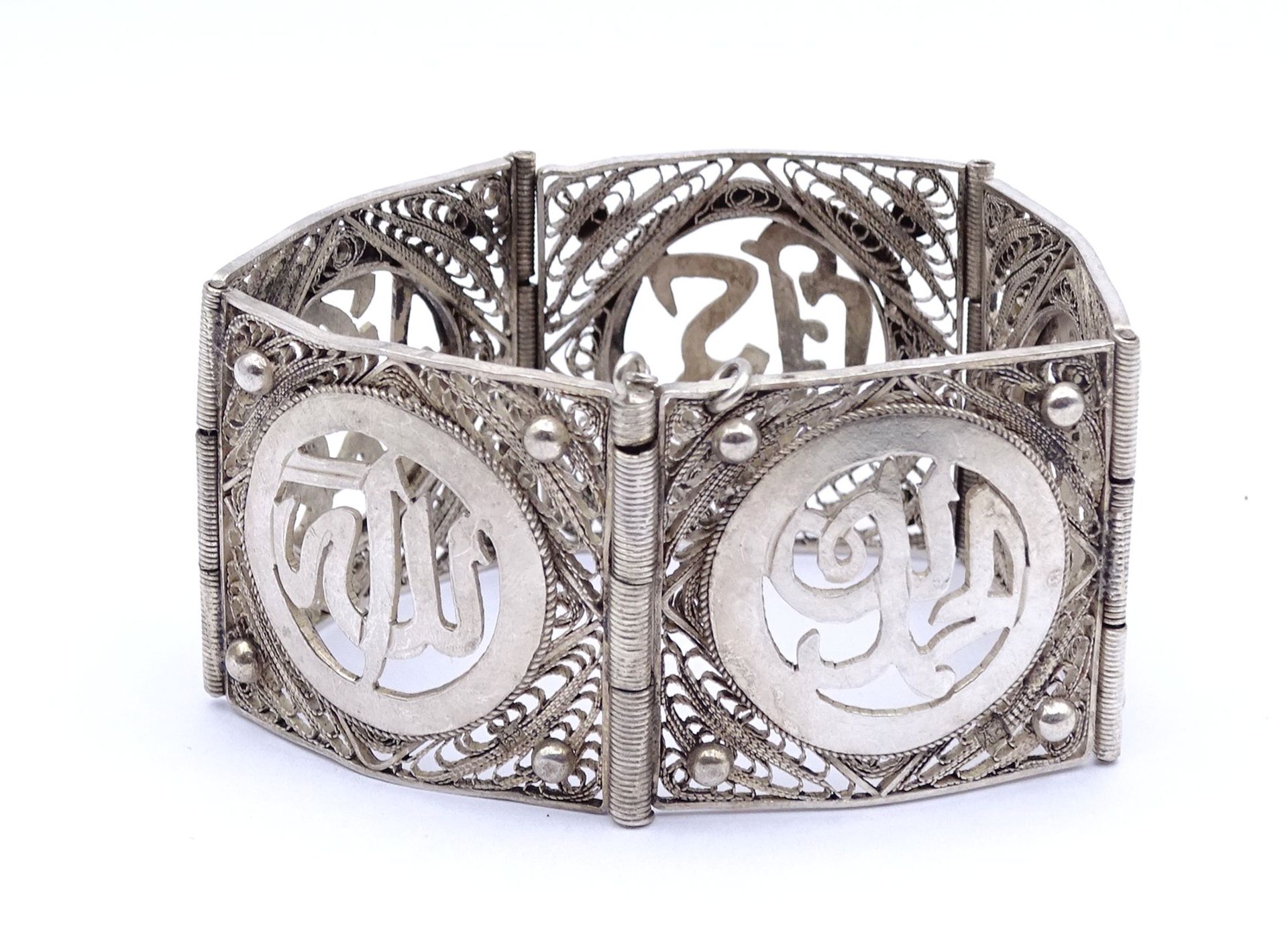 Orientalisches Silber Armband, ungestempelt - geprüft, L. 18cm, B. 3,5cm, 51,5g. - Image 4 of 5