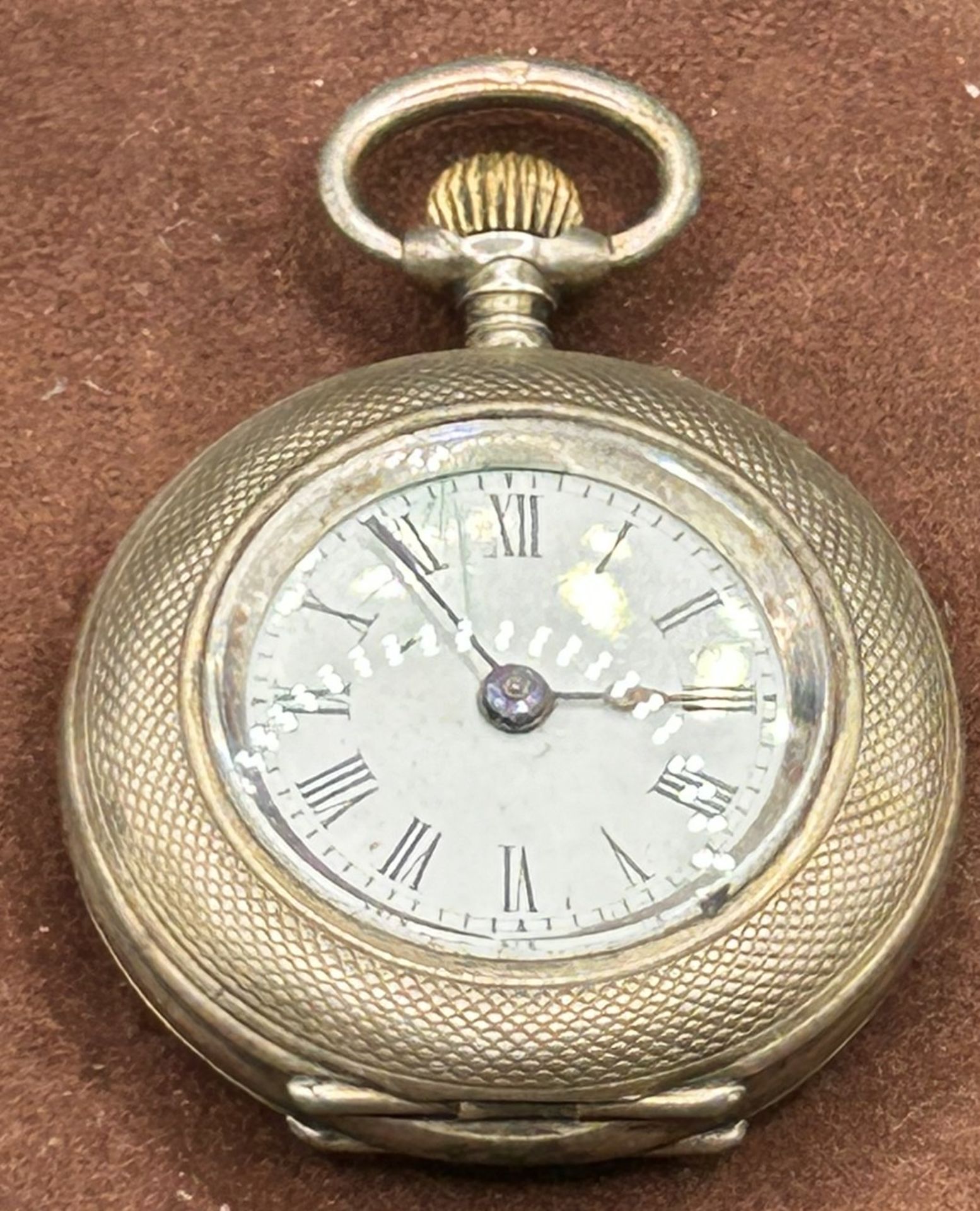 Damen Umhängeuhr in Silbergehäuse-800-, Werk läuft, Alters-und Gebrauchsspuren, D-3 cm