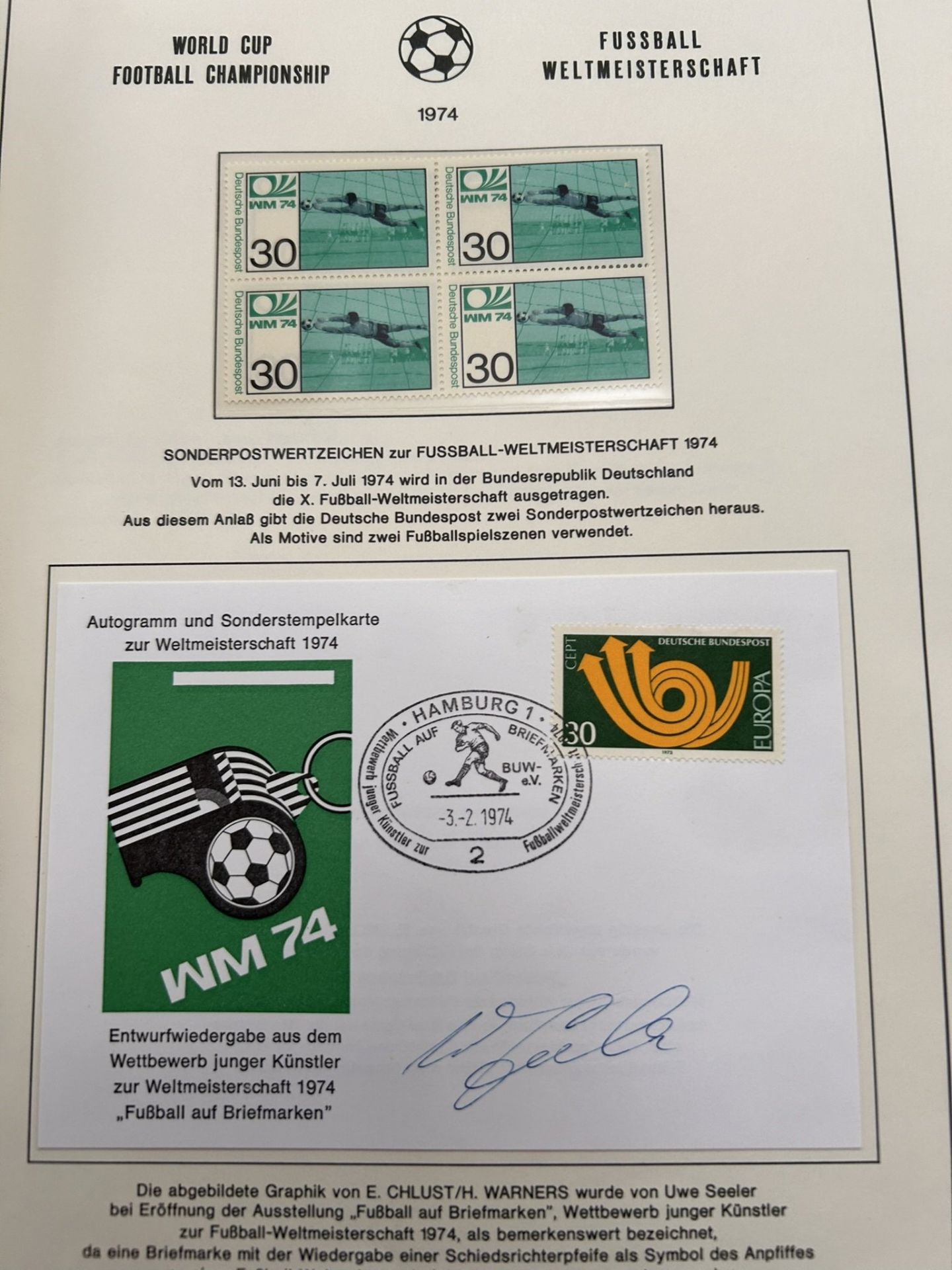 sehr umfangreiches Album "Fussbal WM 1974" selbst zusammengestellt 1975 mit Briefmarken, Münzen, mi - Image 5 of 17
