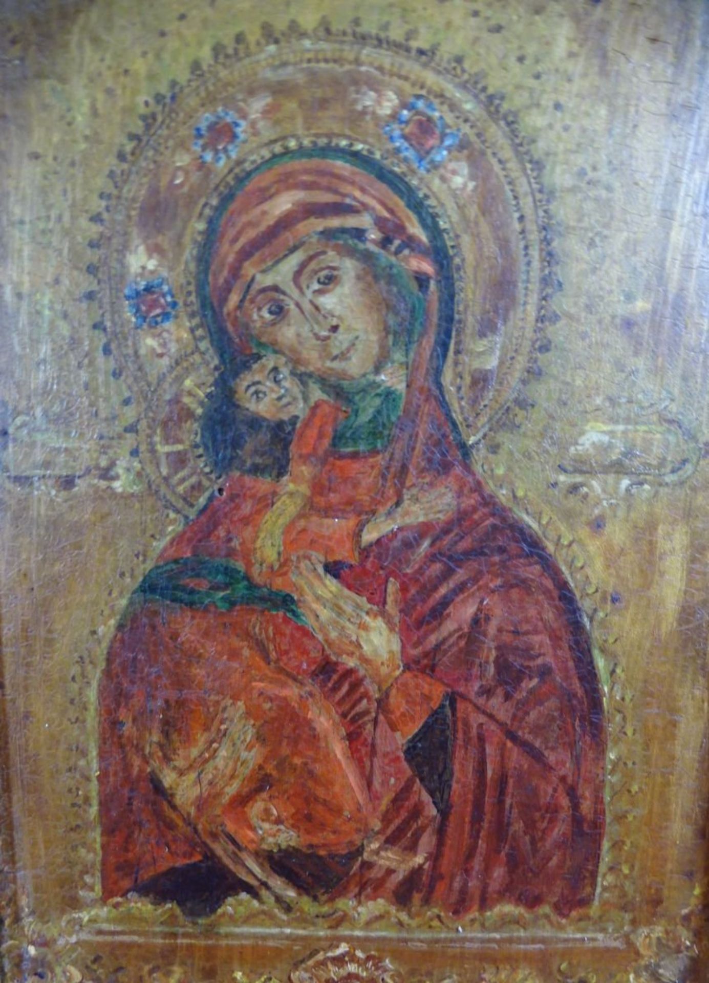 griechische Ikone, Muttergottes mit Kind, auf Holz, 24x18 cm, gerahmt, RG3 6x29 cm - Bild 3 aus 4