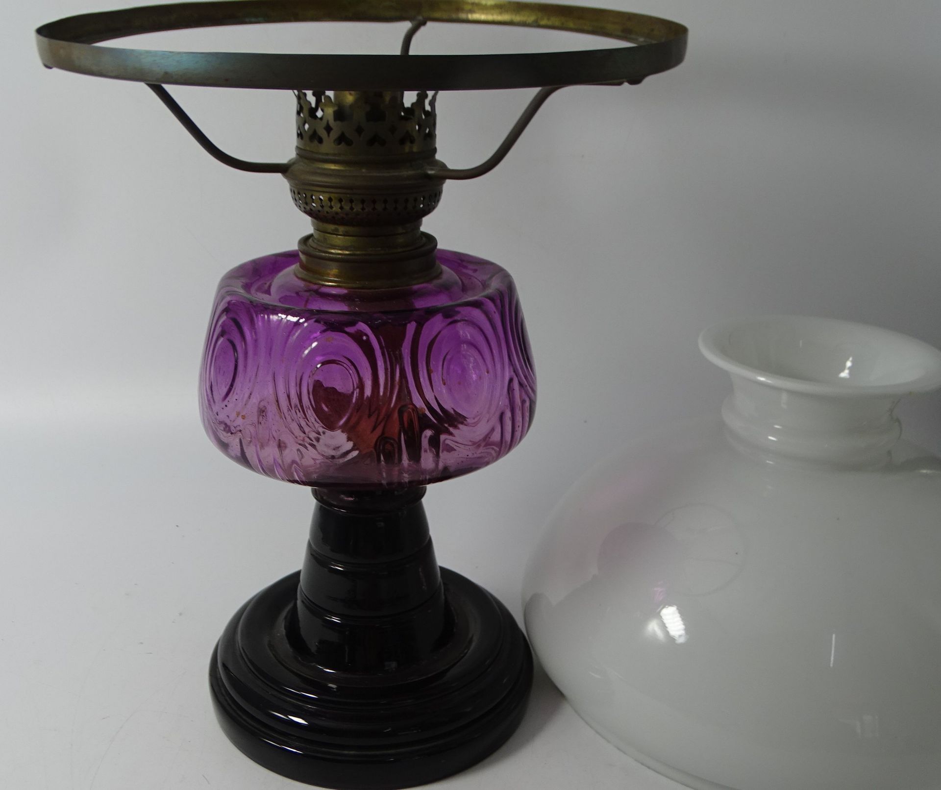 grosse Petroleum-Tischlampe, Glasstand, H-45 cm - Bild 3 aus 3