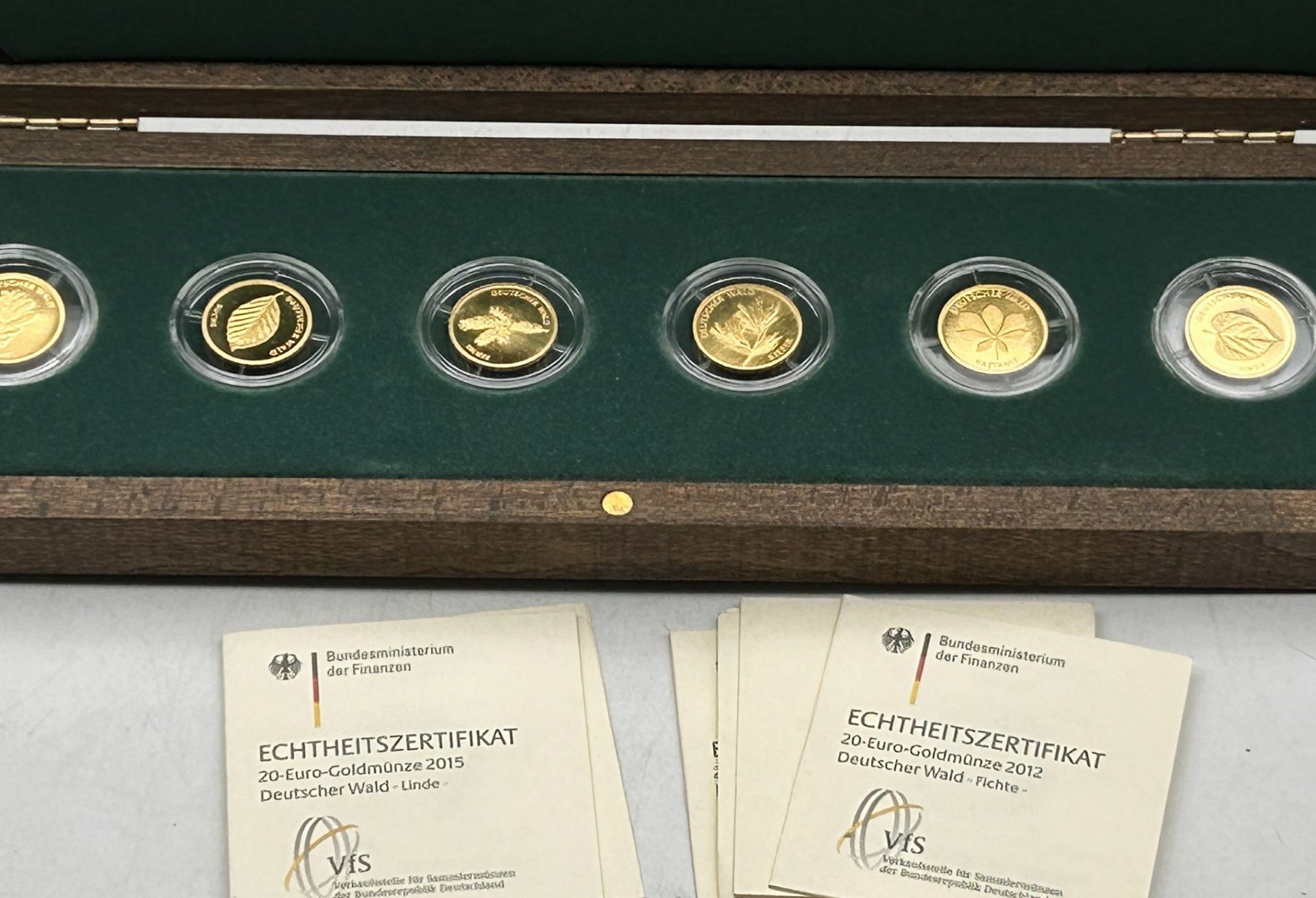 6x 20 € Goldmünzen-999-, Serie Der Deutsche Wald, mit Zertifikat, je 3,89 gramm (1/8 Unze), alle mi - Image 2 of 6