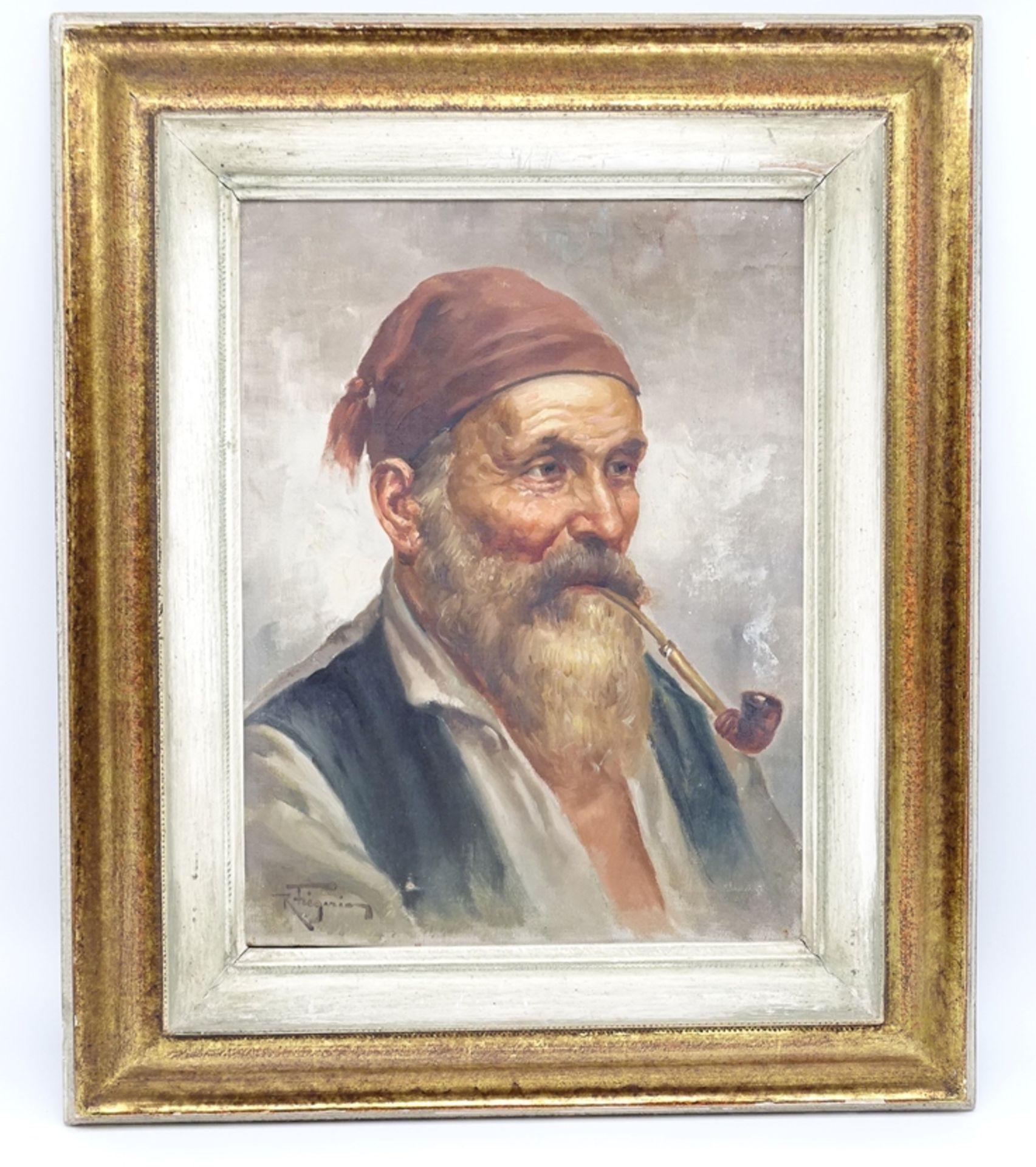Roberto FIGERIO (XIX) "bärtiger Italiener mit Pfeife", ÖlLeinen, gerahmt, RG 55x47 cm