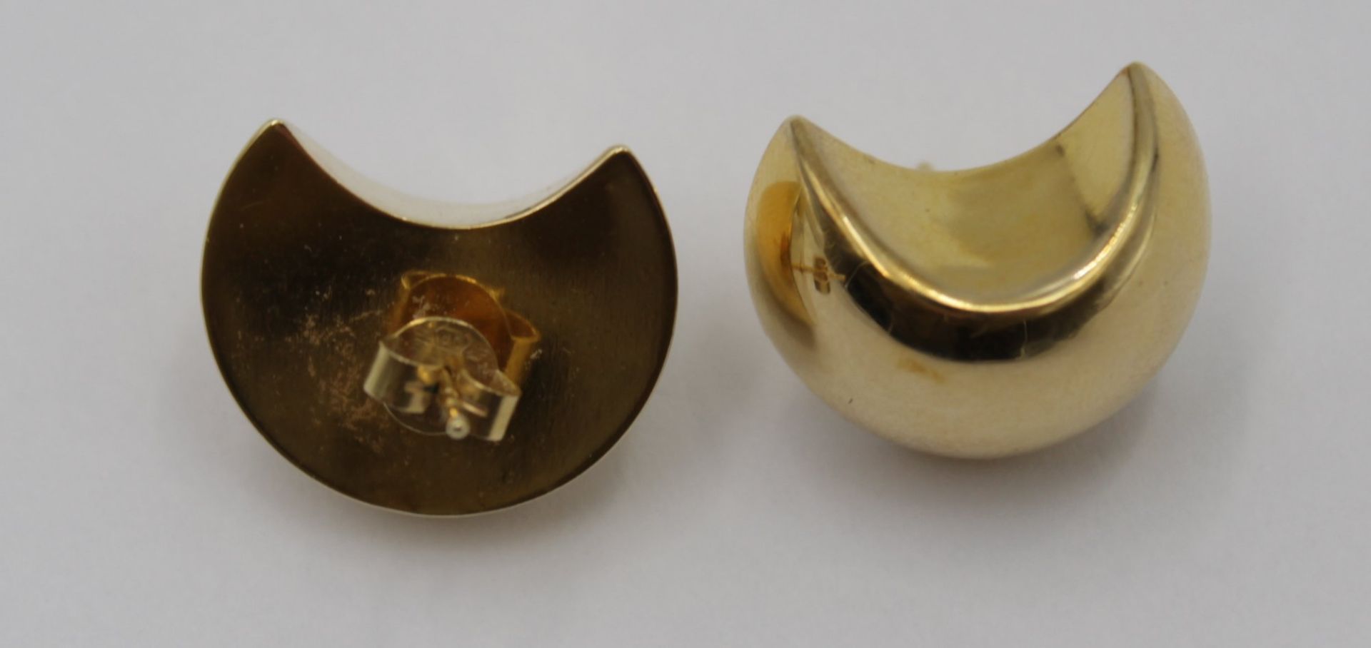 Paar Ohrstecker, Halbmond, Gold um 14ct (gepr.), zus. 5,8gr., Verschlüsse 1x 333 u. 1x 585, ca. L-2 - Image 2 of 4