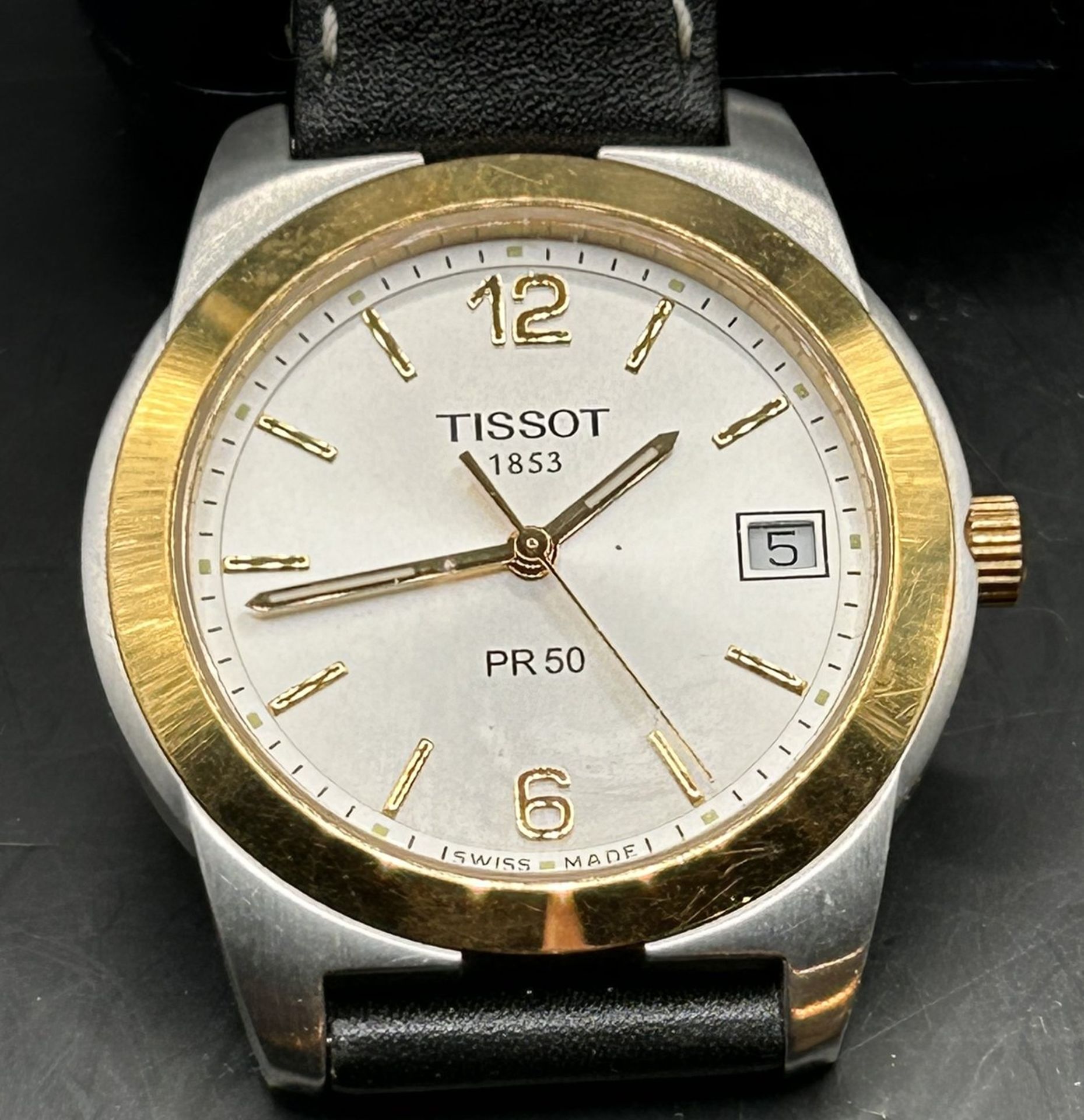 Quartz HAU "Tissot" 1853, PR  50, Lederband, optisch sehr gut erhalten, Funktion nicht geprüft