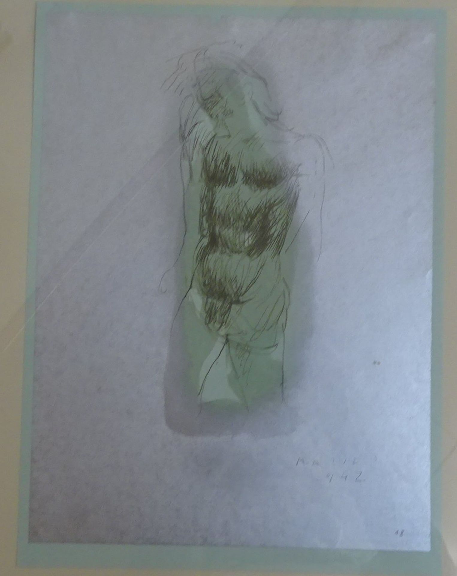 unleserl. sign. Akt, 1942, Radierung, ger/Glas, RG 60x48 cm - Bild 2 aus 4