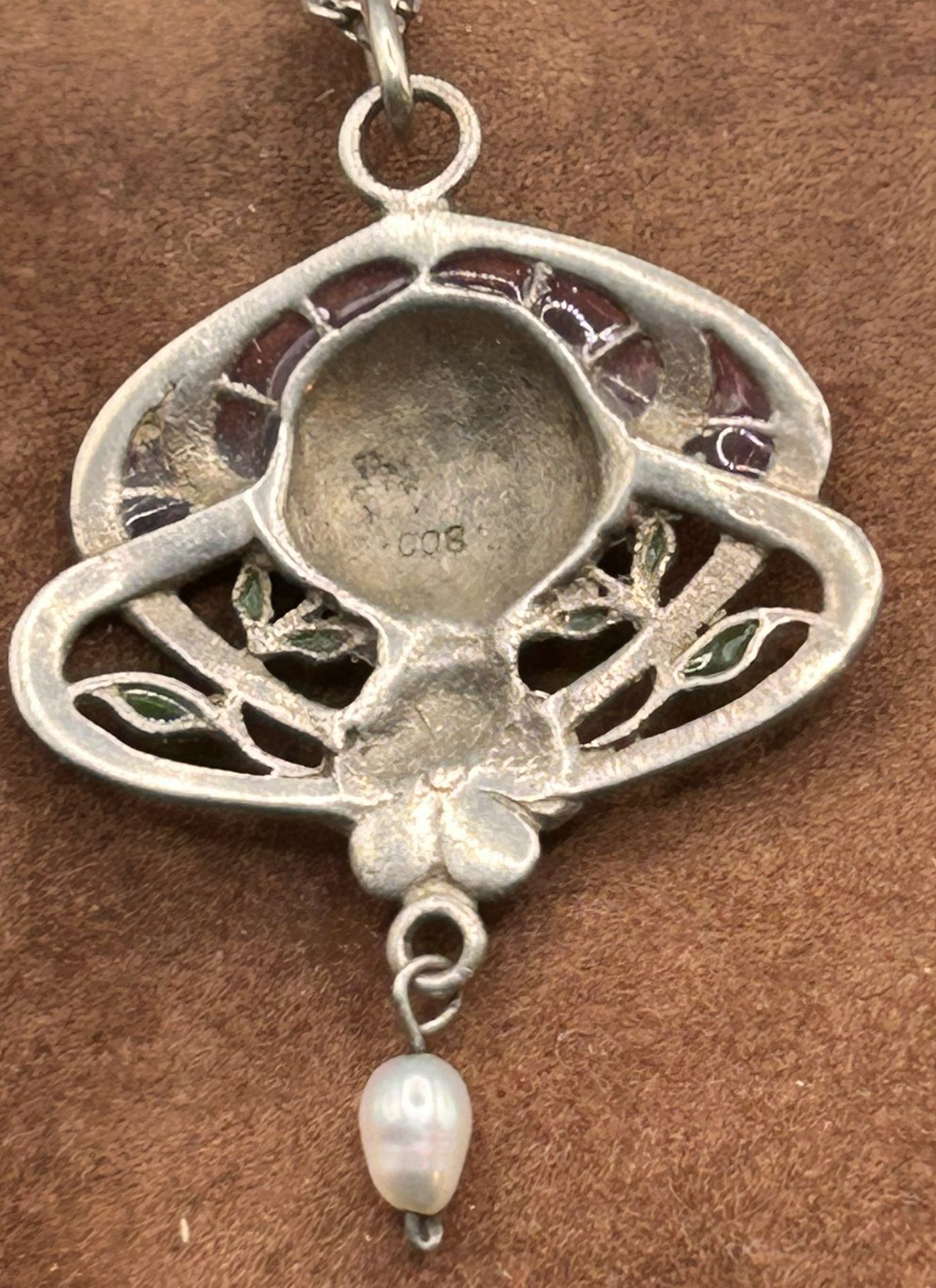 feine Silber-Halskette mit Jugendstil-Anhänger, Silber-800-, Kette ca. 42 cm, 3,5x3 cm, 6,1 gr - Bild 3 aus 3