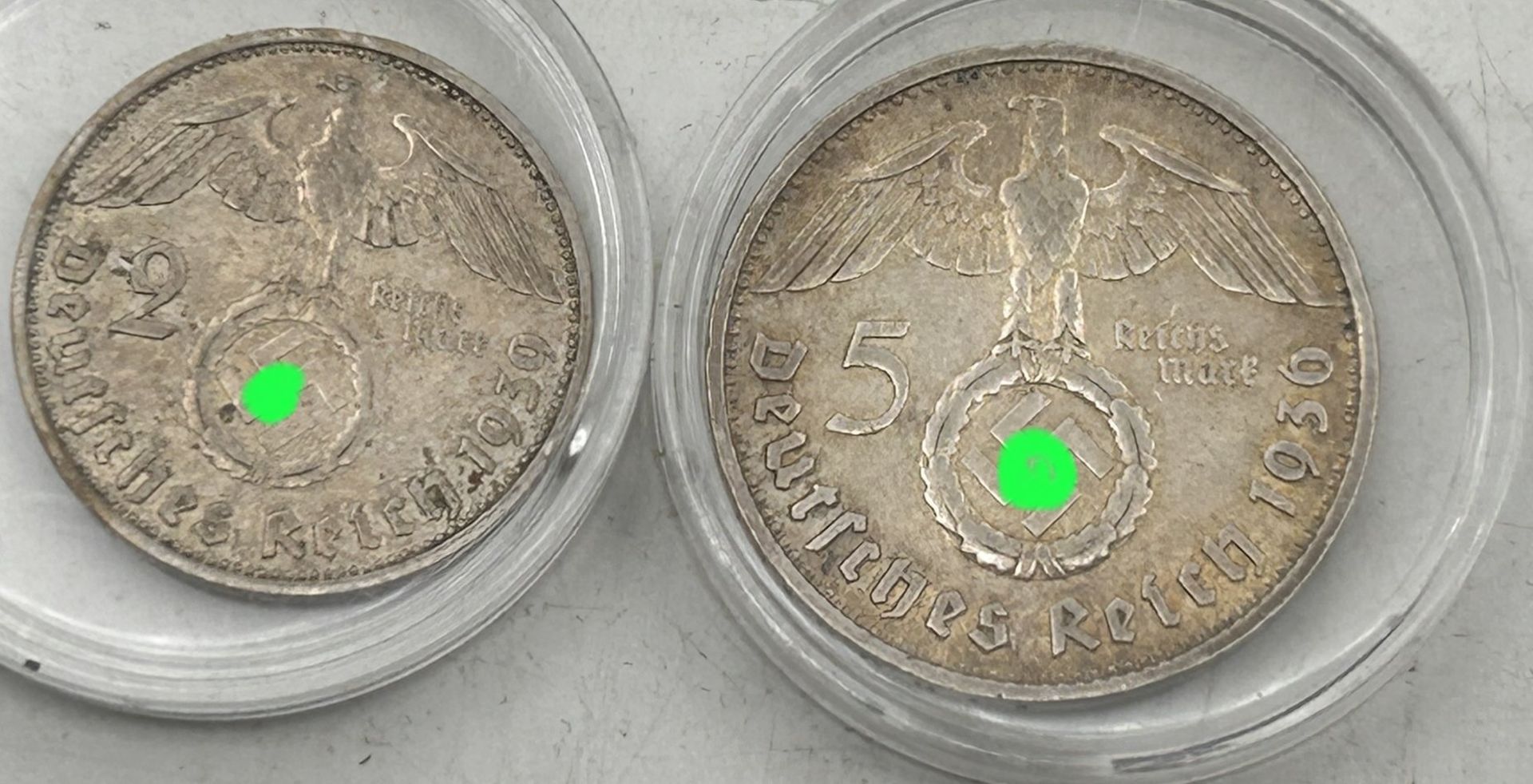 Deutsches Reich 2 Mark 1939 und 5 Mark 1937, Hindenburg, Silber