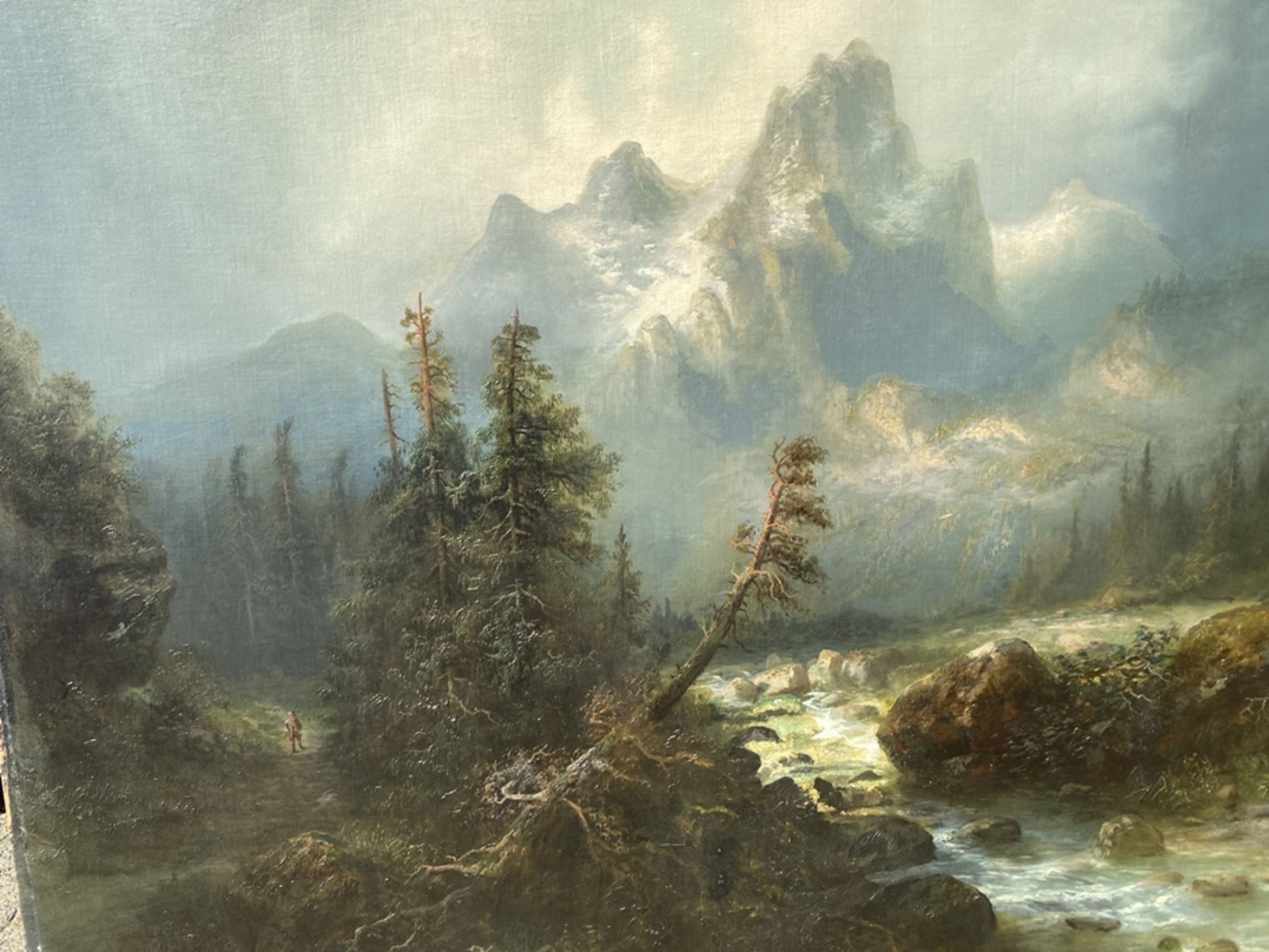 Albert BREDOW (1828-1899) "Alpenszene mit Wildbach", wohl um 1880, Öl/Leinen, doubliert auf Holzpla - Bild 8 aus 11