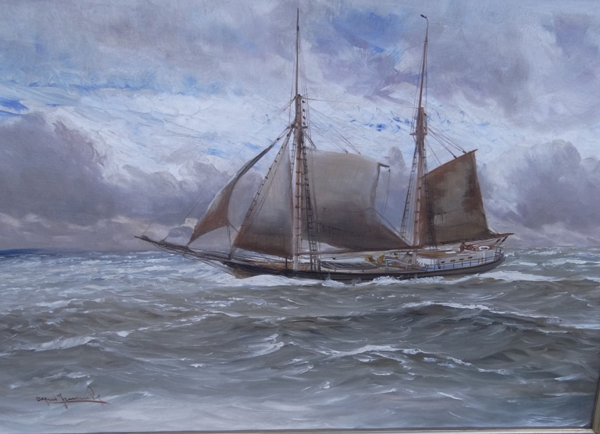 Alfred JENSEN Prof. (1859-1935) "Segelschiff" Öl/Leinen doubliert, gerahmt, RG 60x88 cm