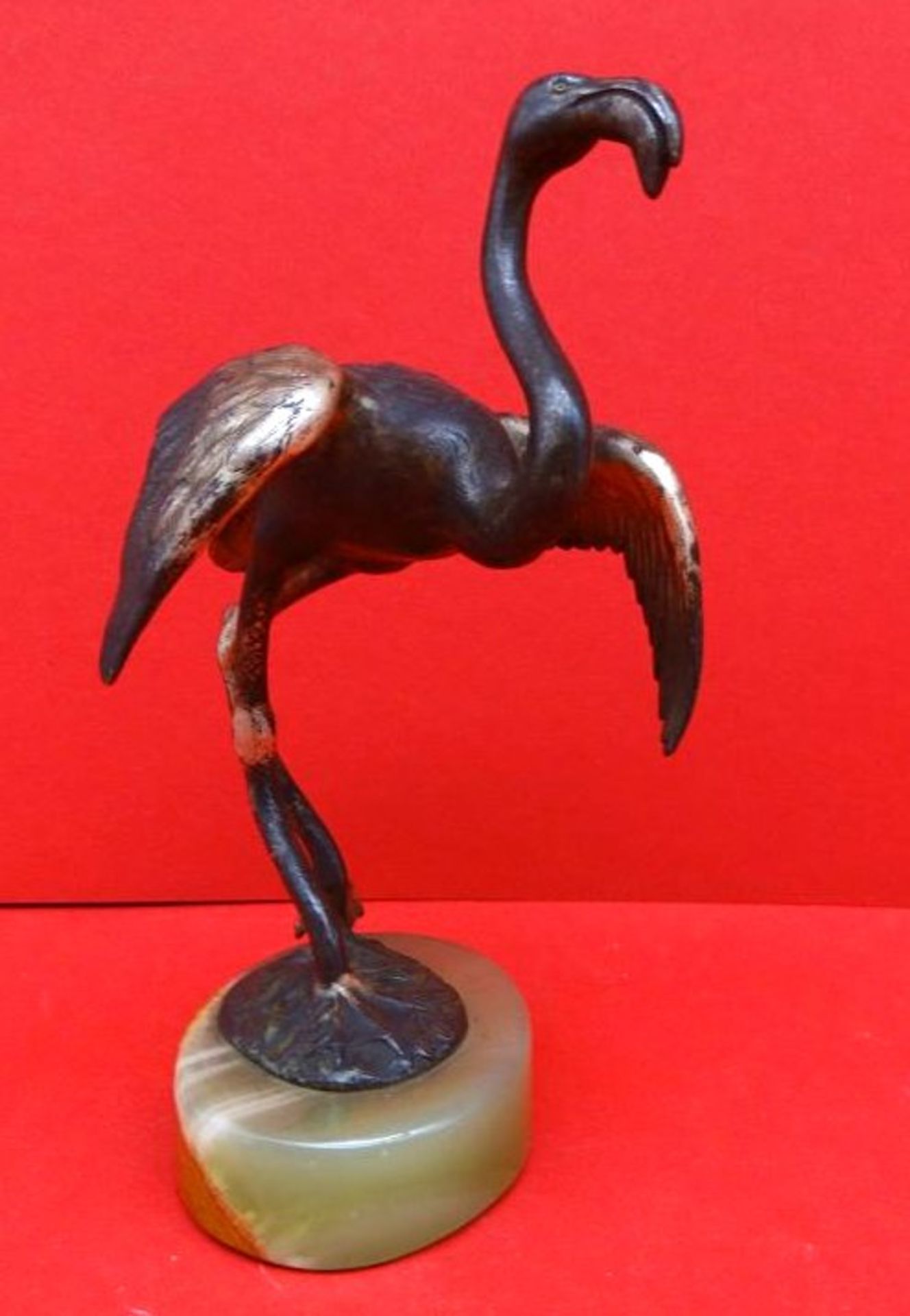 Antonín MARA (1877-1946)  (Attrib) "Flamingo" Bronze mit Onyxsockel, signiert "MARA", H-14,5 cm - Bild 2 aus 5