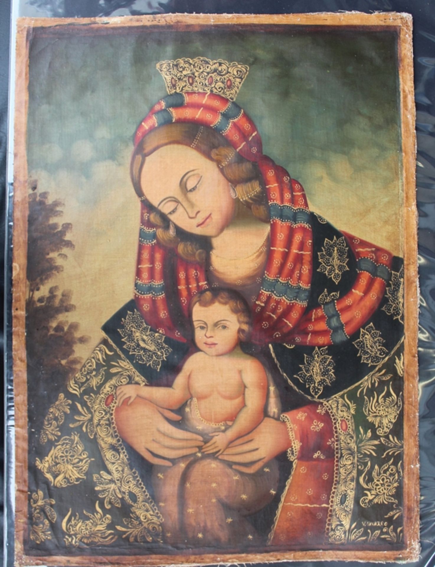 Victor Navarro, christl. Motiv Madonna mit Kind, Öl/Leinen, wohl 19.Jhd?, ca. 72x53 cm