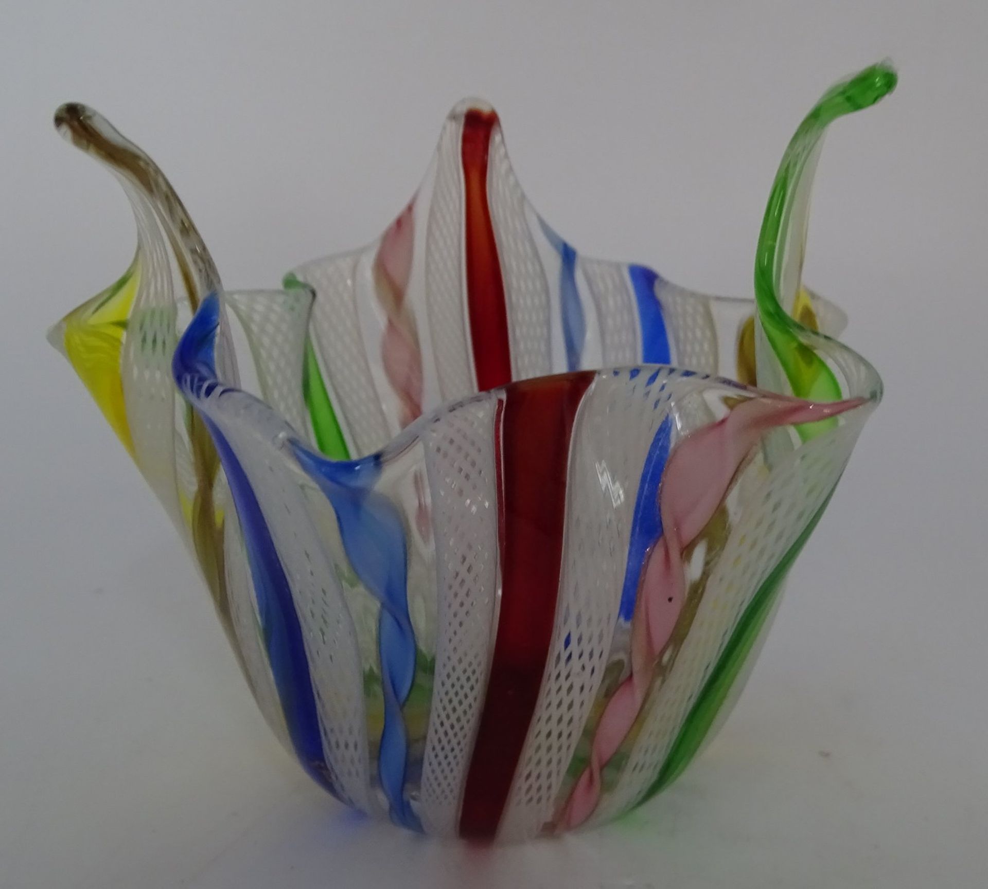 Murano Taschentuch (Fazoletto) Vase, bunt, H-9 cm, D-10 cm