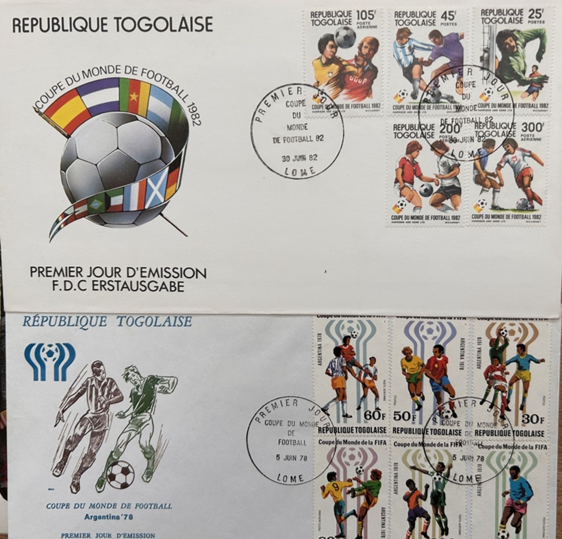 2x Erstausgaben-Briefe Fussball WM 1978 und 1982, Togo