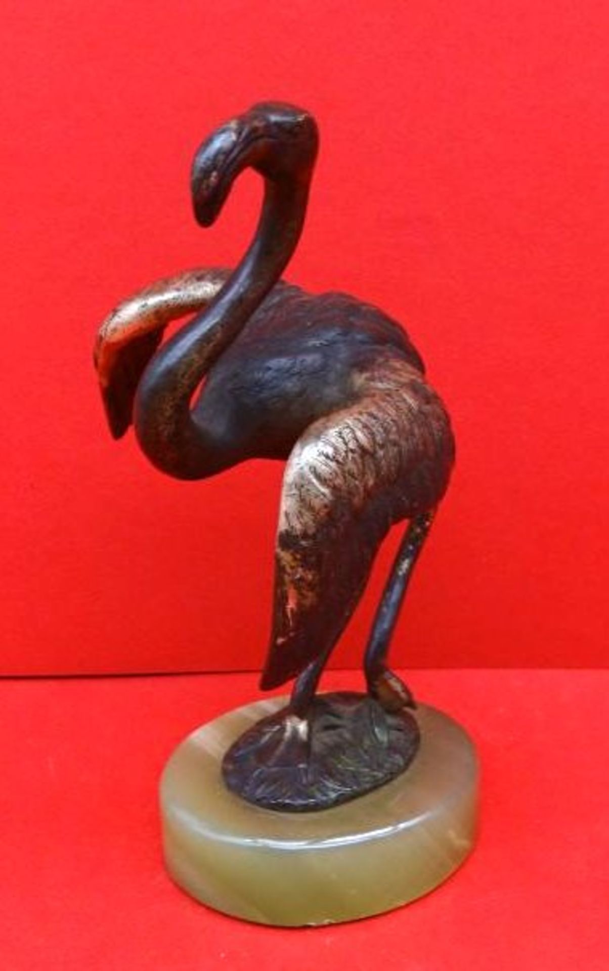Antonín MARA (1877-1946)  (Attrib) "Flamingo" Bronze mit Onyxsockel, signiert "MARA", H-14,5 cm