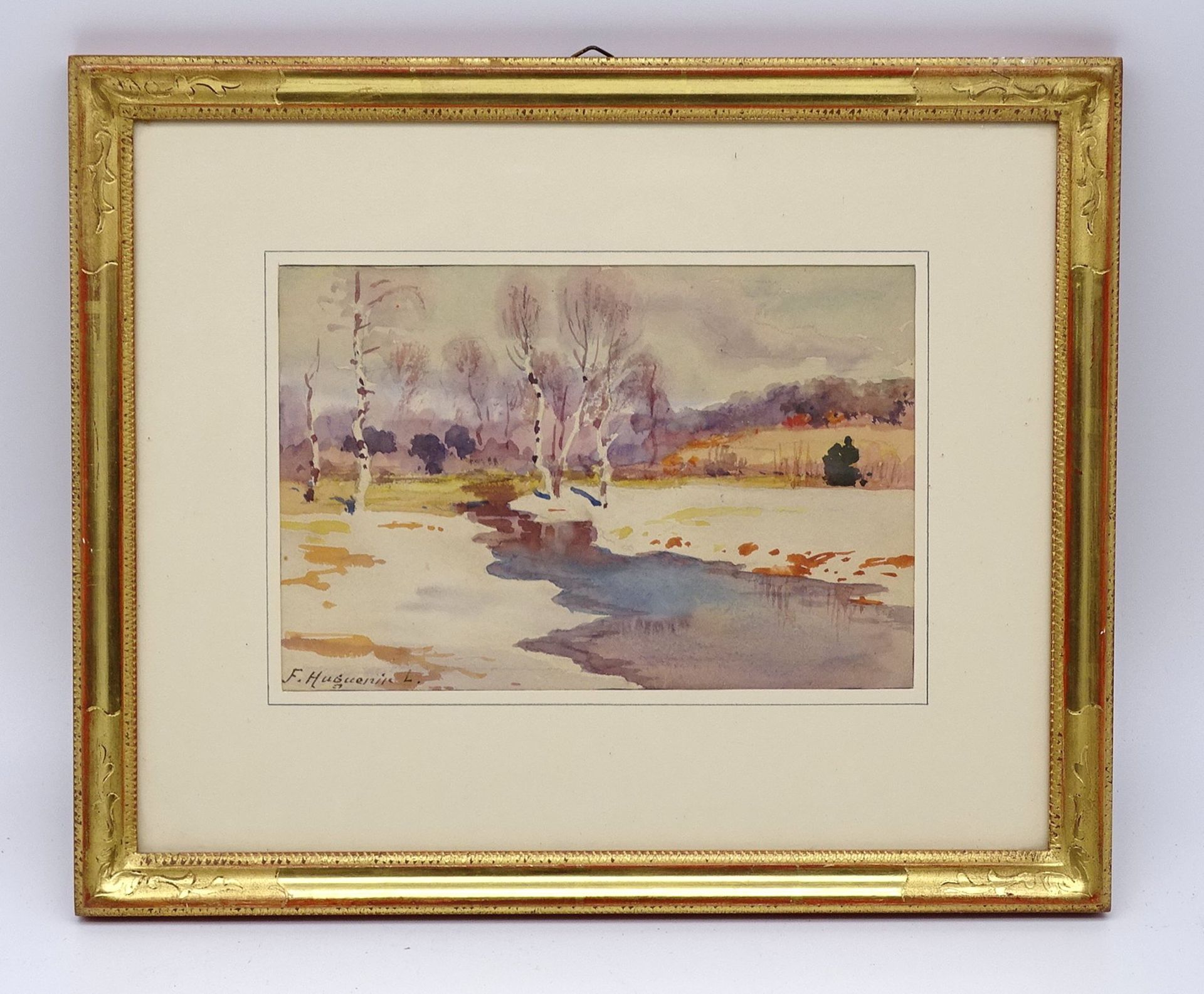 Fritz Edouard HUGUENIN-LASSAUGUETTE (1842-1926) Winterlandschaft" Aquarell, ger/Glas, RG 25x30 cm