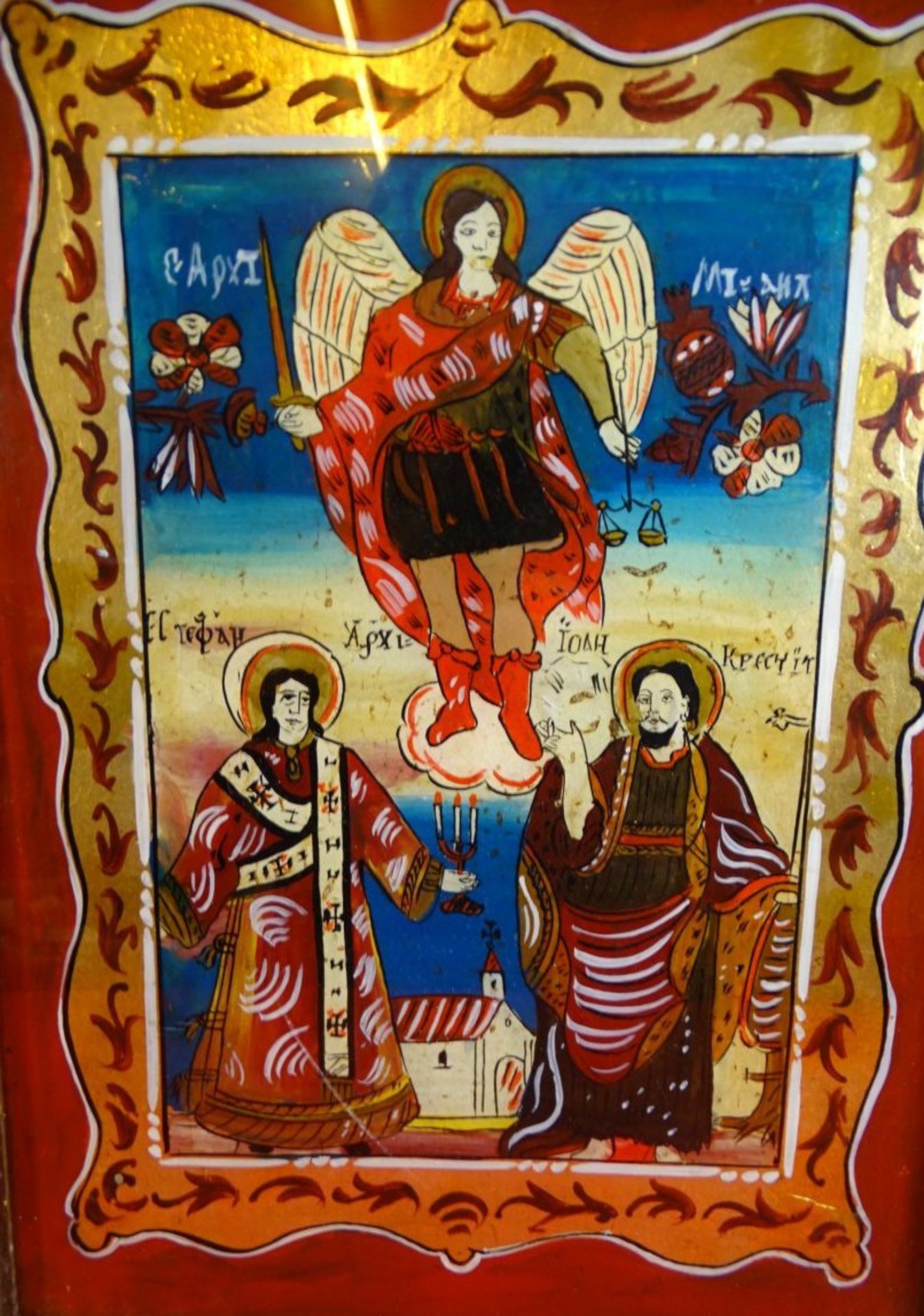 griechische Ikone, Hinterglasmalerei, gerahmt, RG 42x32 cm