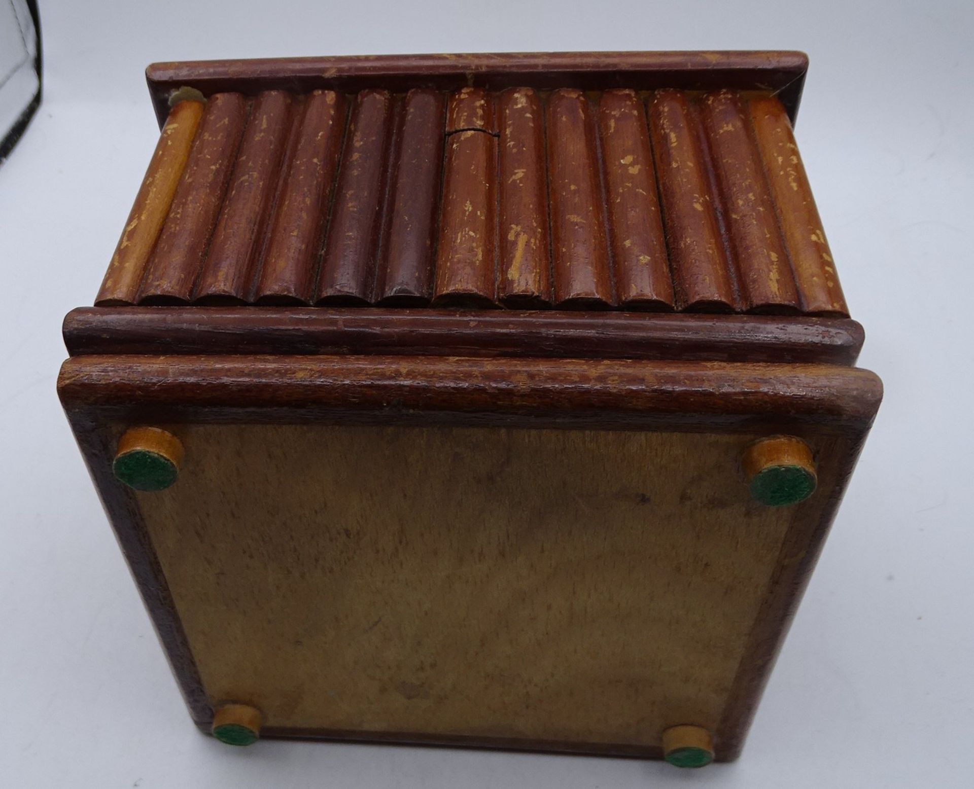 Holz-Schmuckkasten mit Einsatz, Gebrauchsspuren, H-10 cm, 14x14 cm - Image 4 of 4