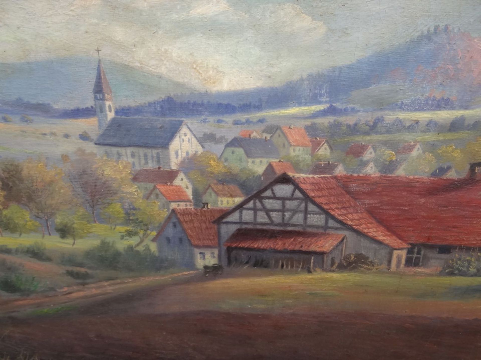 FW "Dorfansicht mit Kirche" Öl/Leinen, gerahmt, RG 71x94 cm - Image 3 of 4