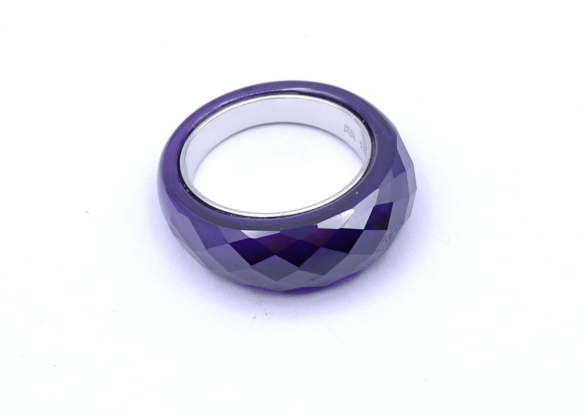 Violetter Glas Ring, Silber 925/000, 11,8g., RG 59 - Image 2 of 4