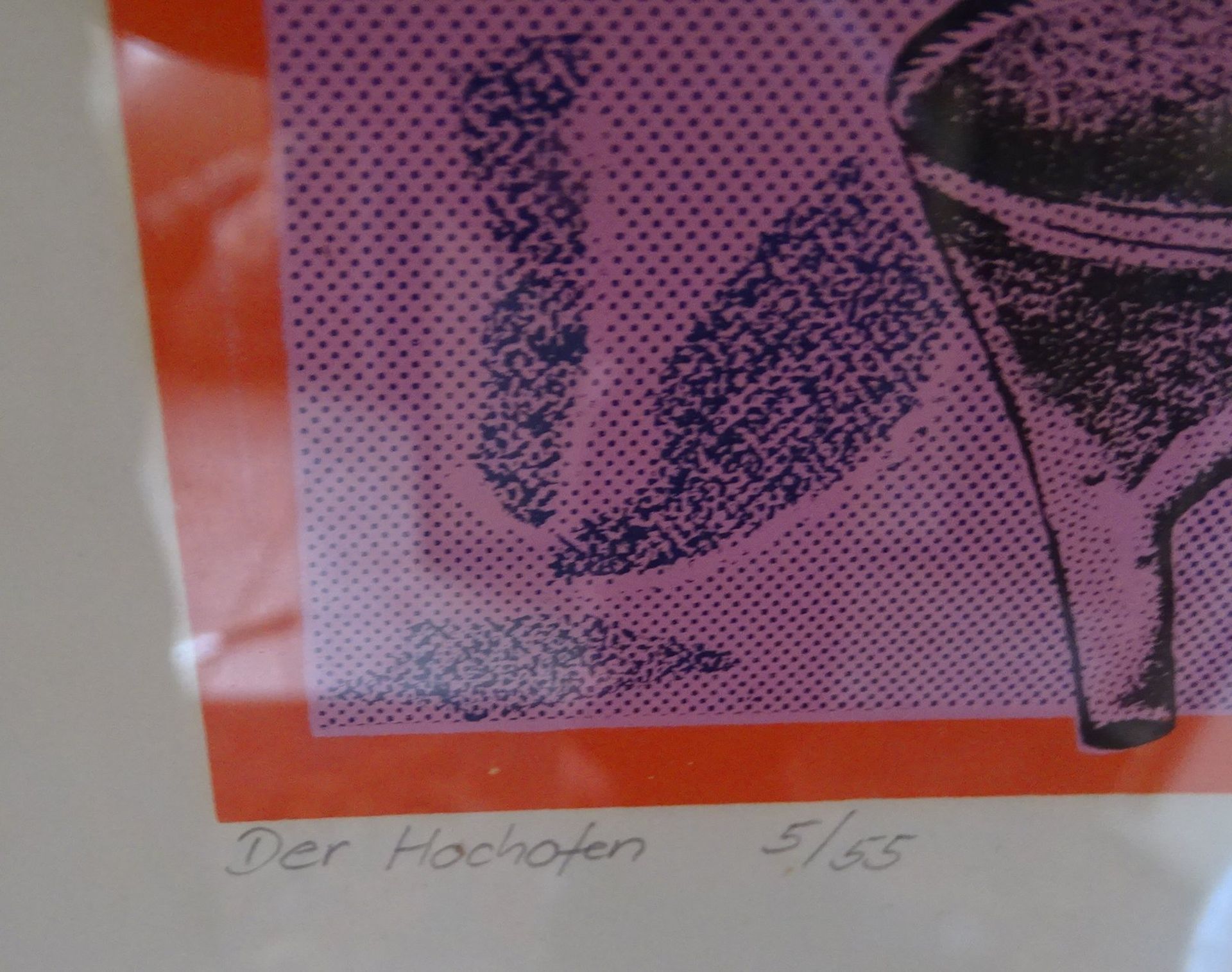 unleserl. signiert, 1972 "Der Hochofen" betitelte Grafik, 5/55, ger/Glas, RG 6051 - Image 5 of 6