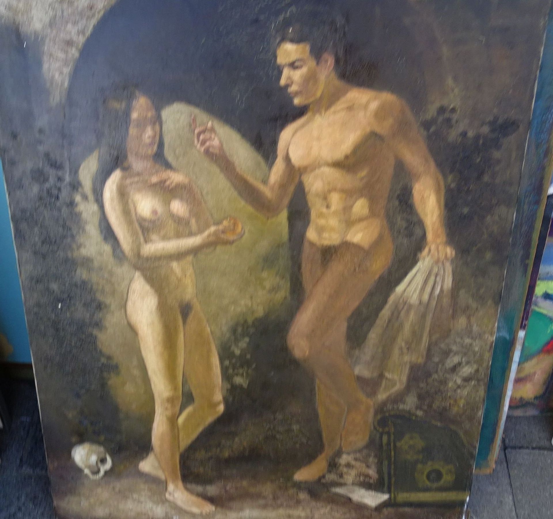 unleserlich signiert "Junges Paar", Öl/Leinen, 91x70 cm