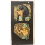 2x Steinplatte mit alt ägyptischen Relief auf Platte, ca. 89 x 44,5cm, Platten ca. 34 x 34cm.
