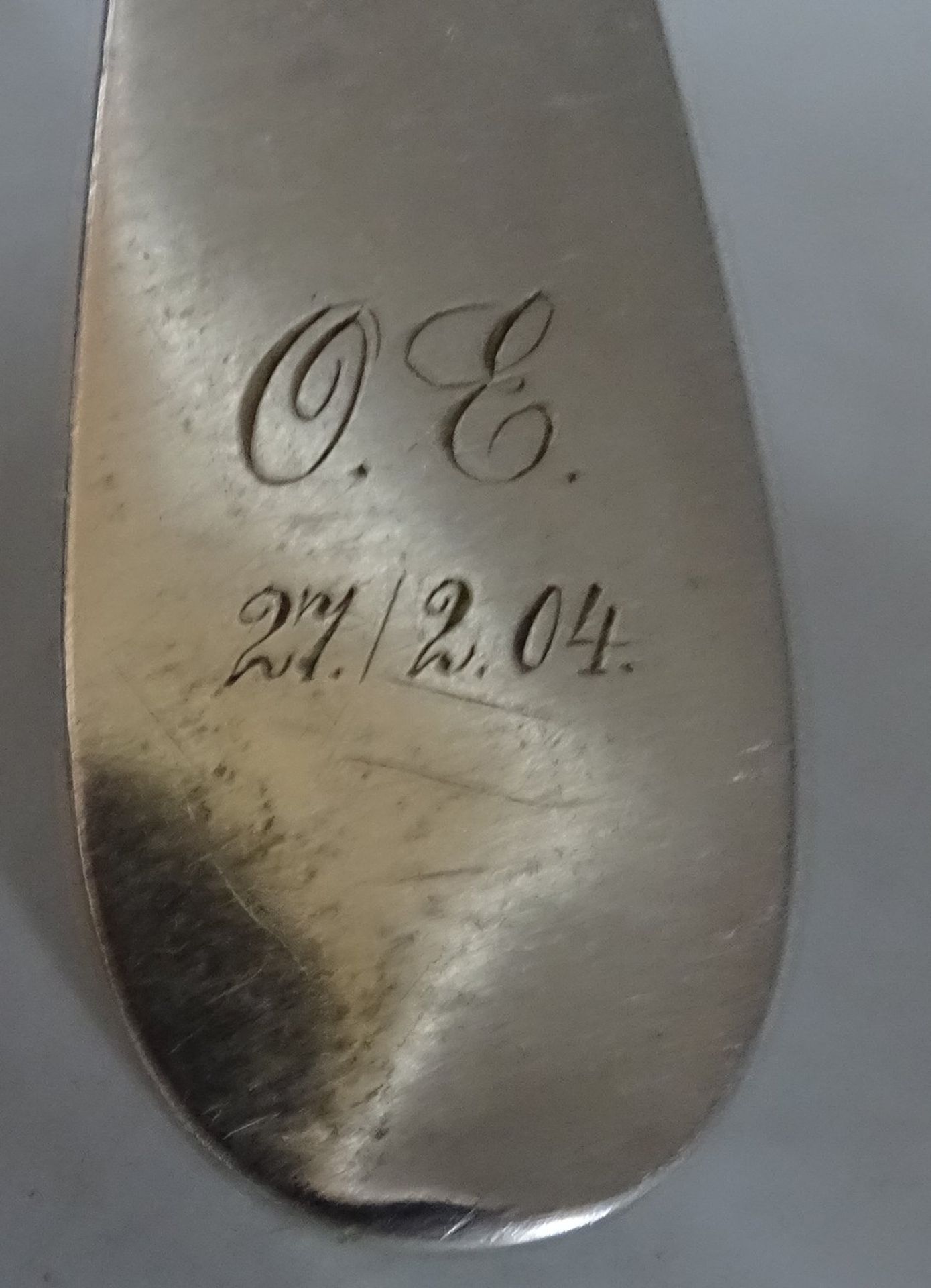 Silberlöffel mit Gravur, -800-, 39 gr. - Bild 5 aus 5