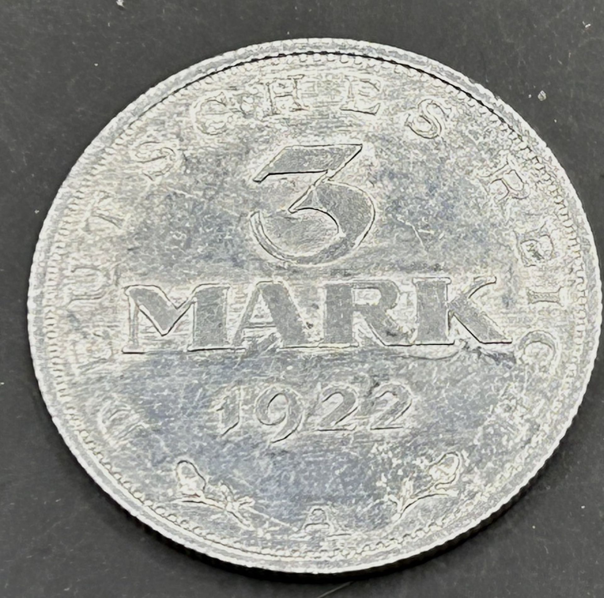 3 Mark, Deutsches Reich 1922, Aluminium - Bild 2 aus 3