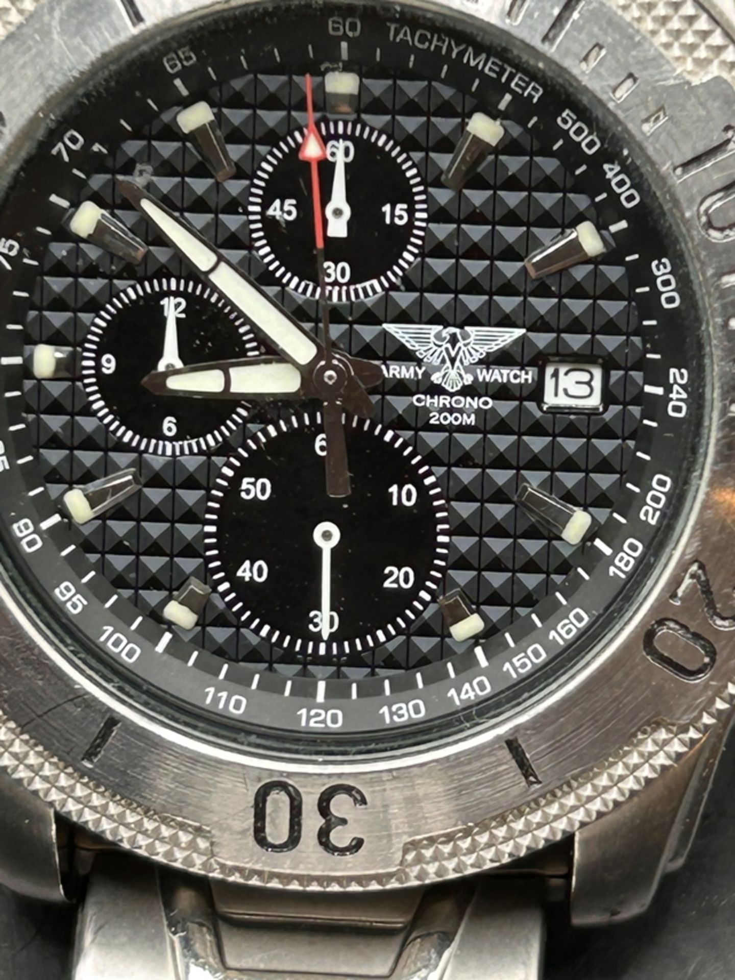 Army watch chrono, 200 m, Stahlband, Nr. 59050075, nicht überprüft - Image 2 of 4