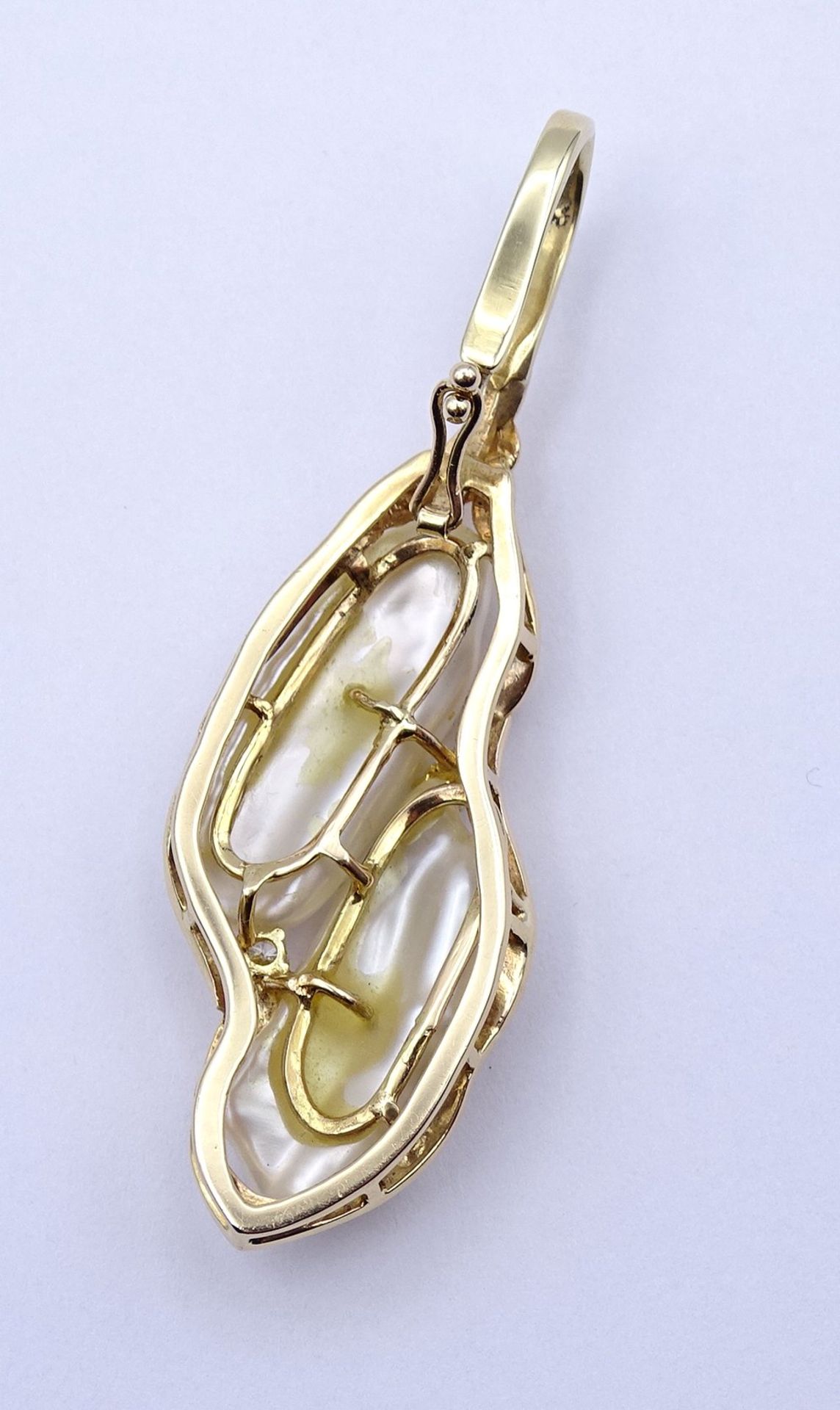 Schöner Gold Anhänger 585/000 mit Perlen und Brillanten, L. 6,1cm, 10,2g. - Bild 5 aus 7