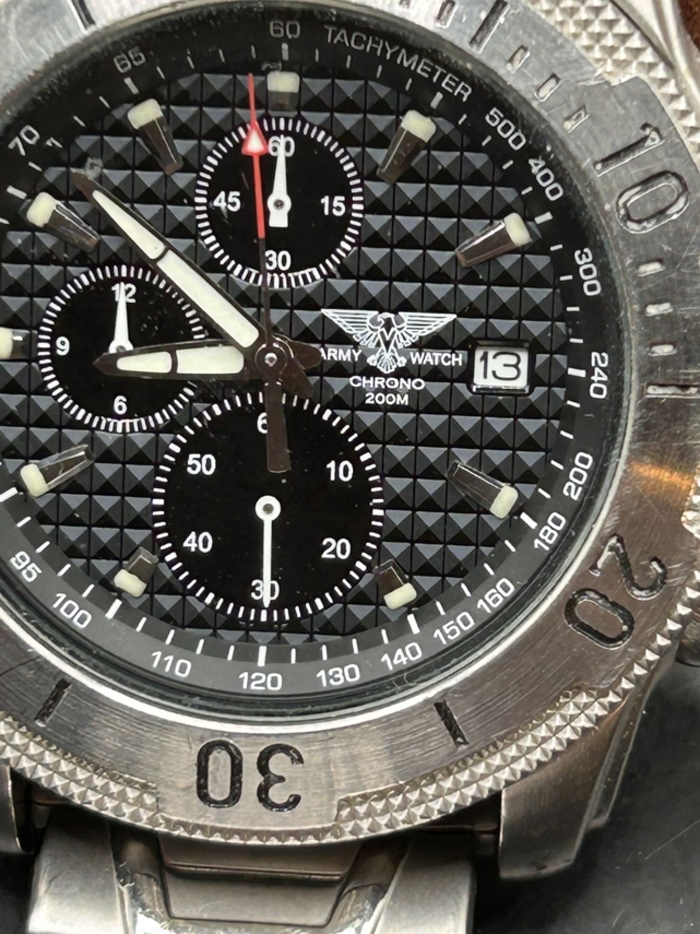 Army watch chrono, 200 m, Stahlband, Nr. 59050075, nicht überprüft - Image 3 of 4