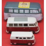 3x VW Busse, Metall, 2x Welly, 1x mit Keksen! L-23-17,5-11 cm