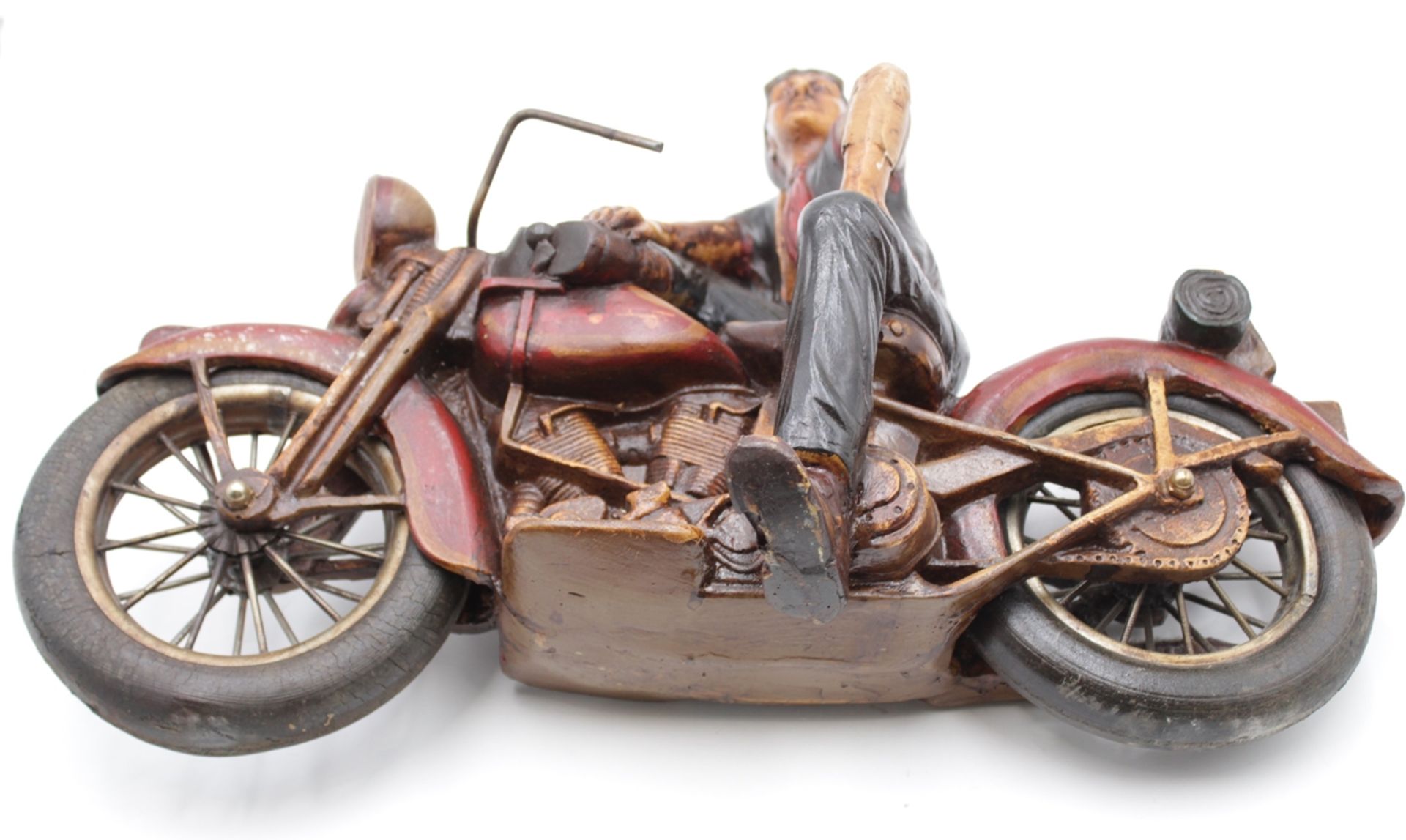 Deko-Figur, Motorradfahrer, ca. H-34cm B-49cm, farbig gefasst - Bild 5 aus 5