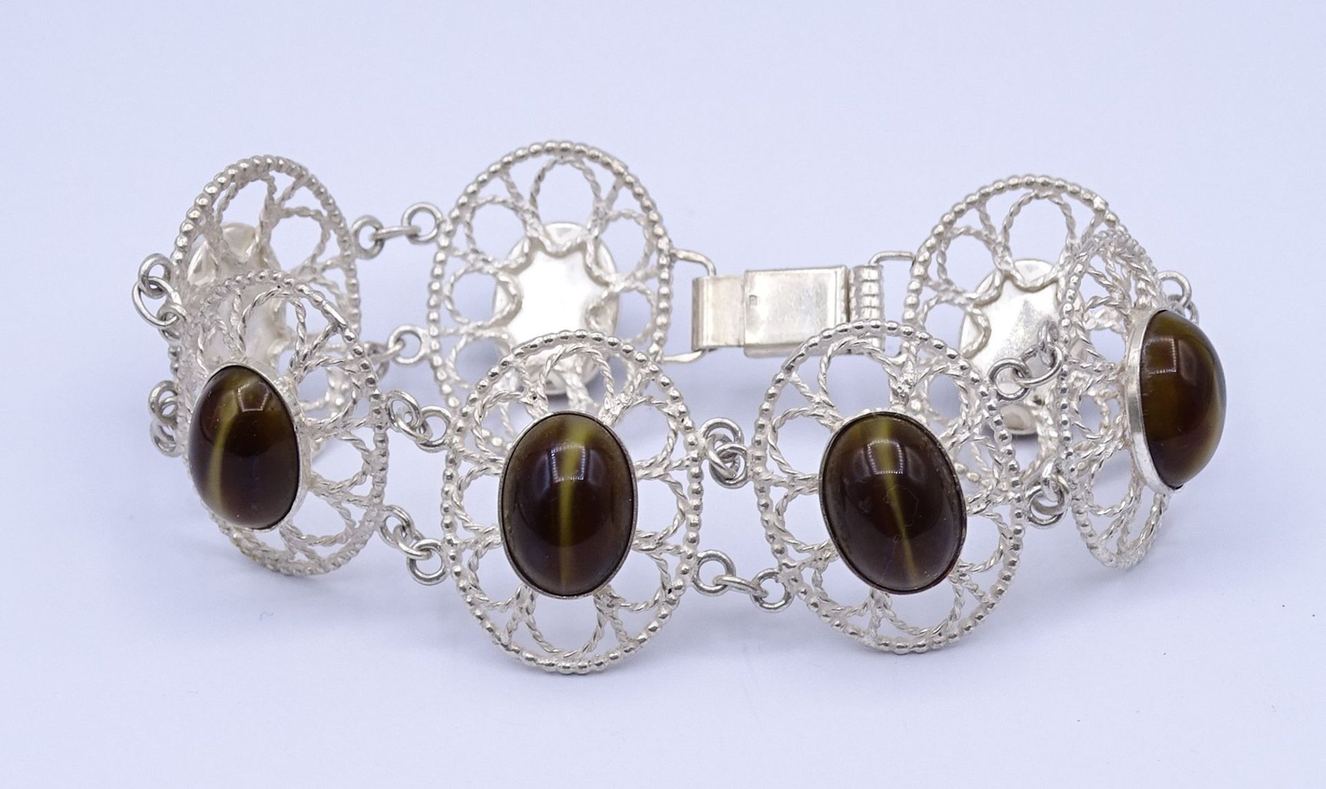 Armband mit braunen Cabochons, Silber gepr., L. 20,5cm, 31,8g. - Image 2 of 3