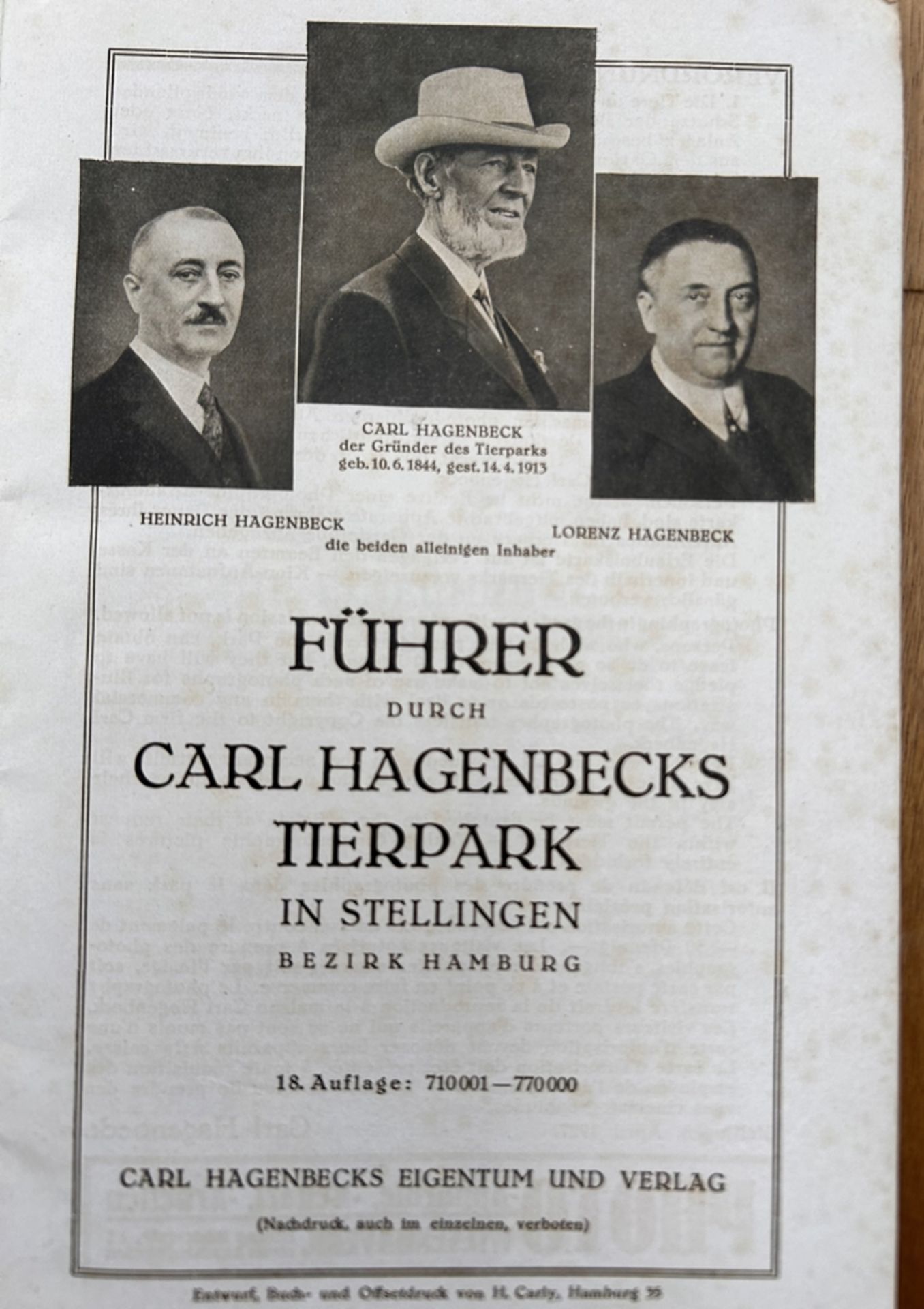 Führer Carl Hagenbecks Tierpark Stellingen, 1927, gut erhalten, 52 Seiten, 22x14, PP - Image 2 of 7