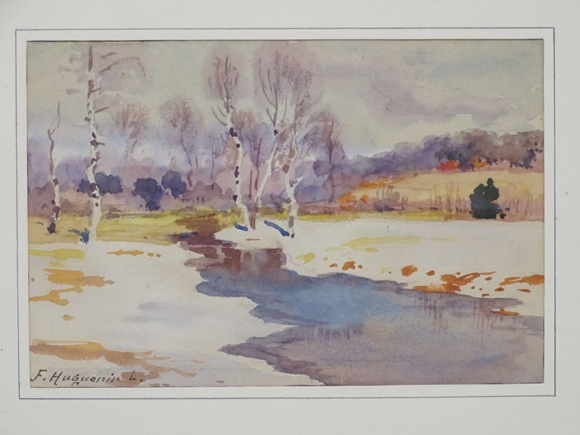 Fritz Edouard HUGUENIN-LASSAUGUETTE (1842-1926) Winterlandschaft" Aquarell, ger/Glas, RG 25x30 cm - Image 2 of 5