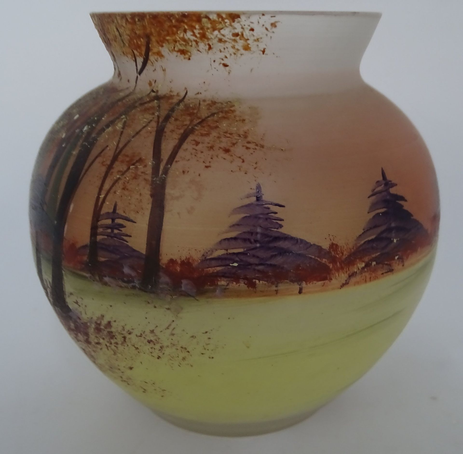 Kunstglasvase, bemalt mit Bäumen, H-10 cm, D-10 cm - Bild 2 aus 5