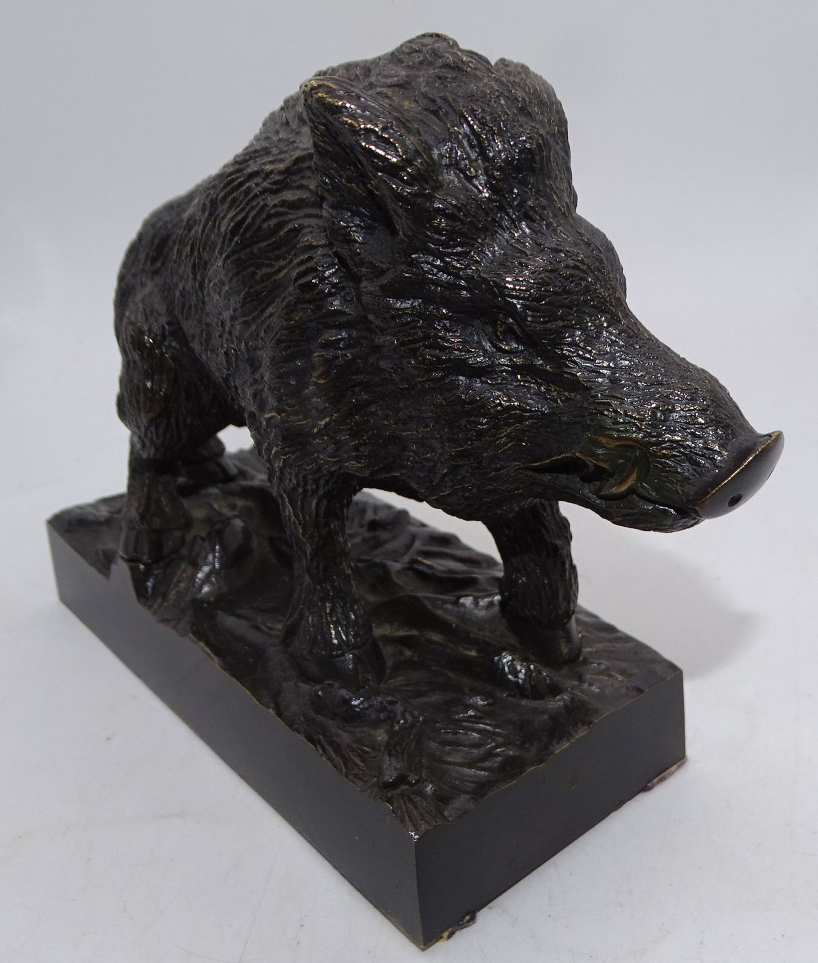 schweres Bronze Wildschwein, H-15  cm, L-16 cm, seitl.  ein Schild - Bild 2 aus 6