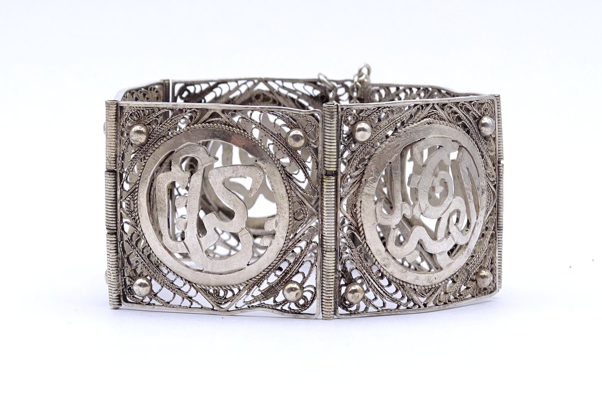 Orientalisches Silber Armband, ungestempelt - geprüft, L. 18cm, B. 3,5cm, 51,5g. - Bild 2 aus 5